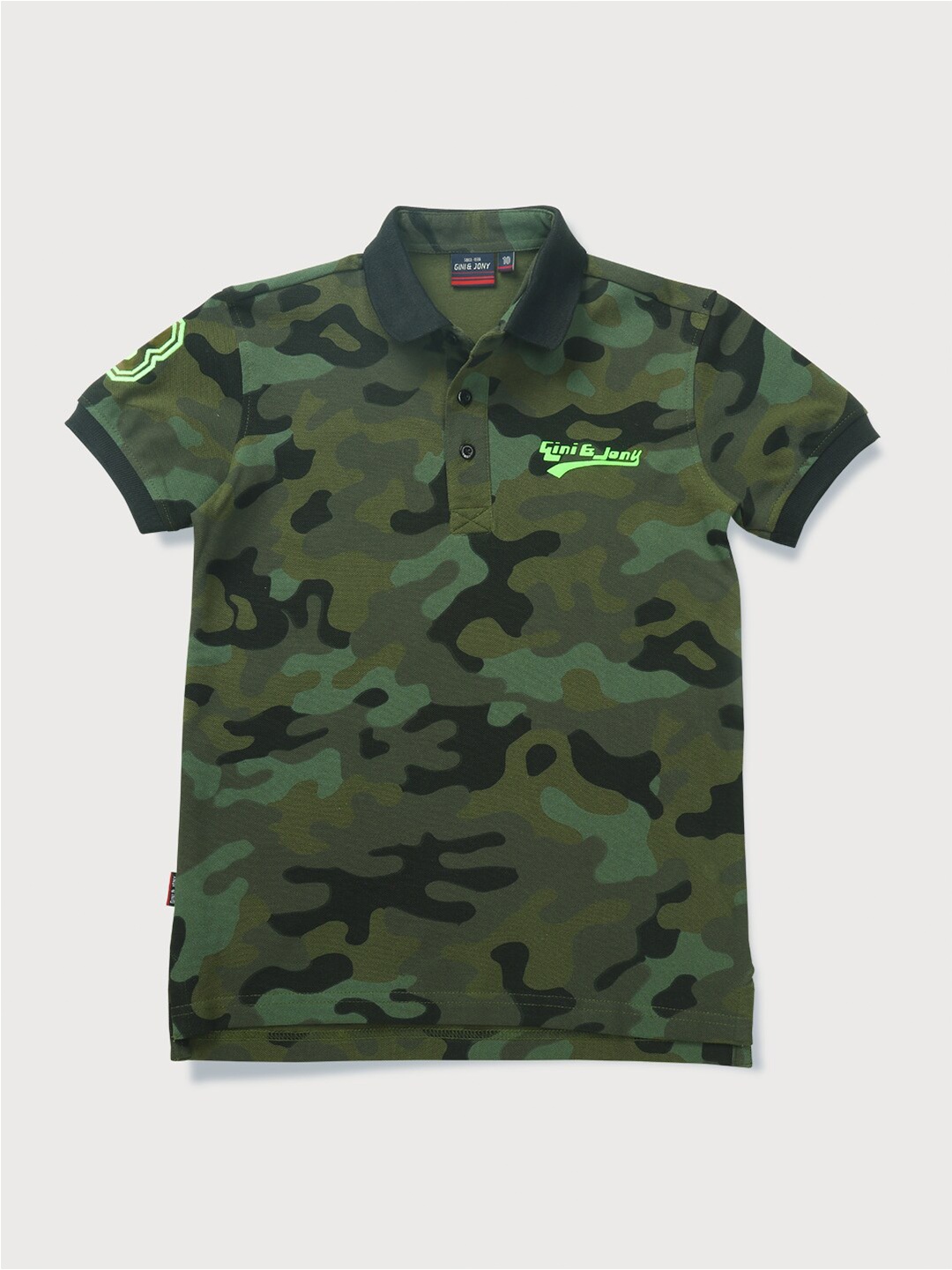 

Gini and Jony Boys Cotton Camouflage Printed Polo Collar T-shirt, Olive