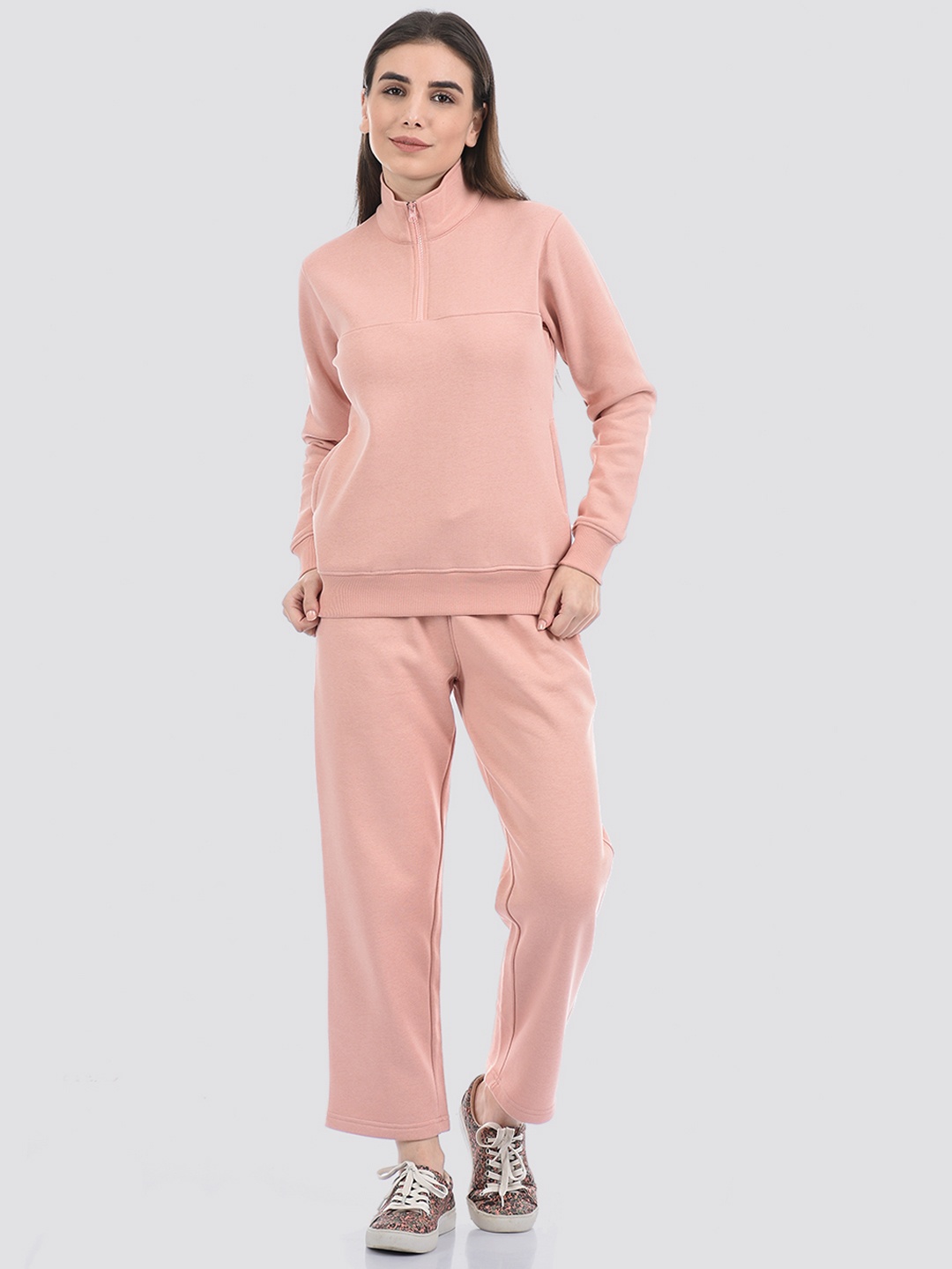 

ONEWAY Women Half Zipper Set Track Suit, Pink