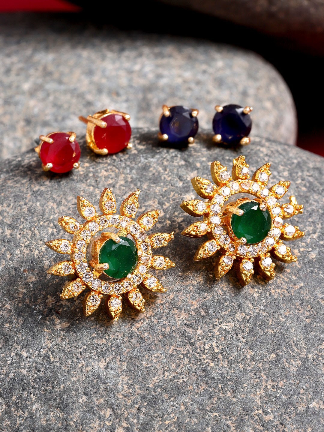 

Kennice Green & Blue Gold-Plated Circular Studs Earrings