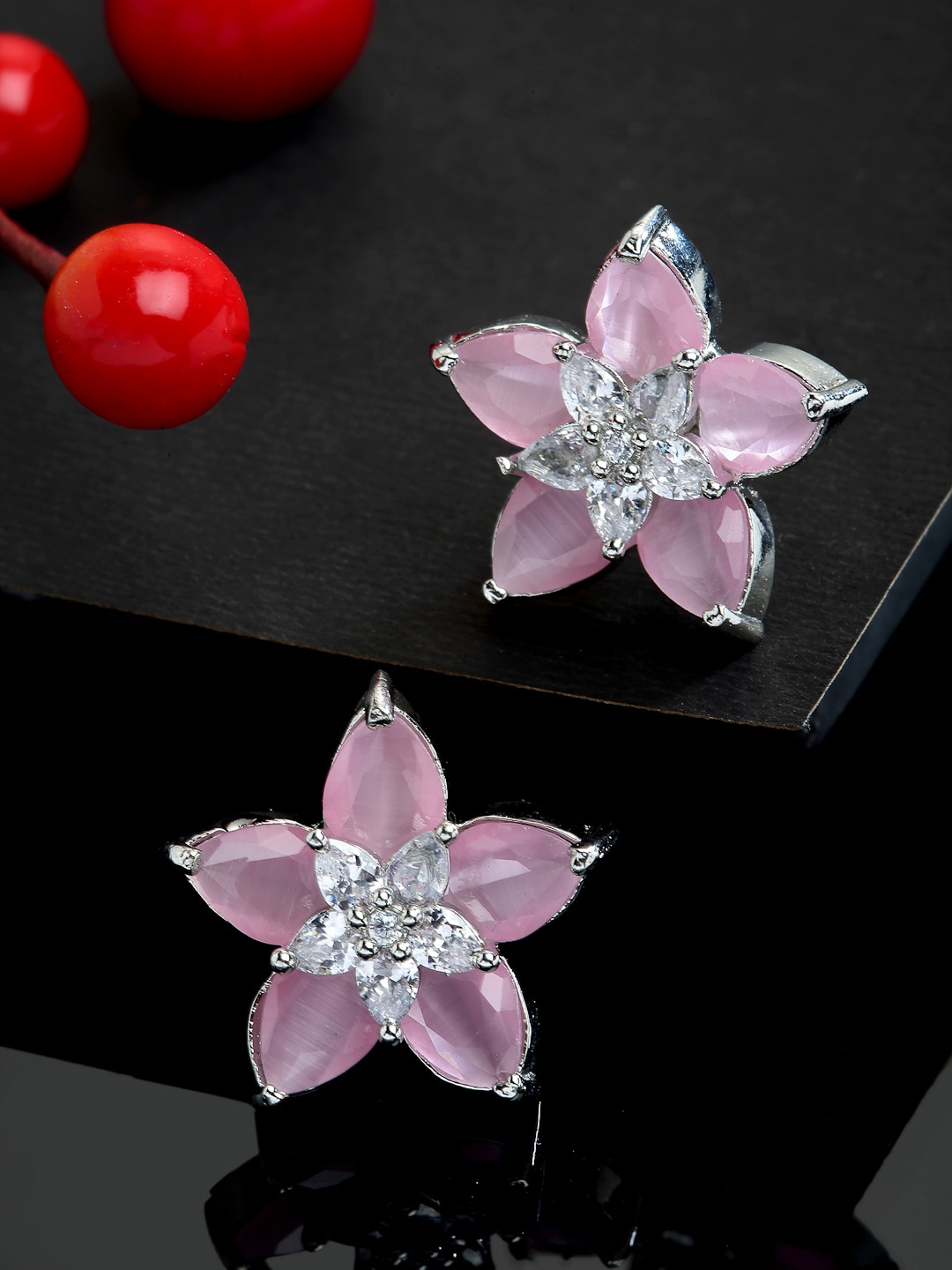 

Kennice Rhodium Plated Star Shaped Studs Earrings, Pink