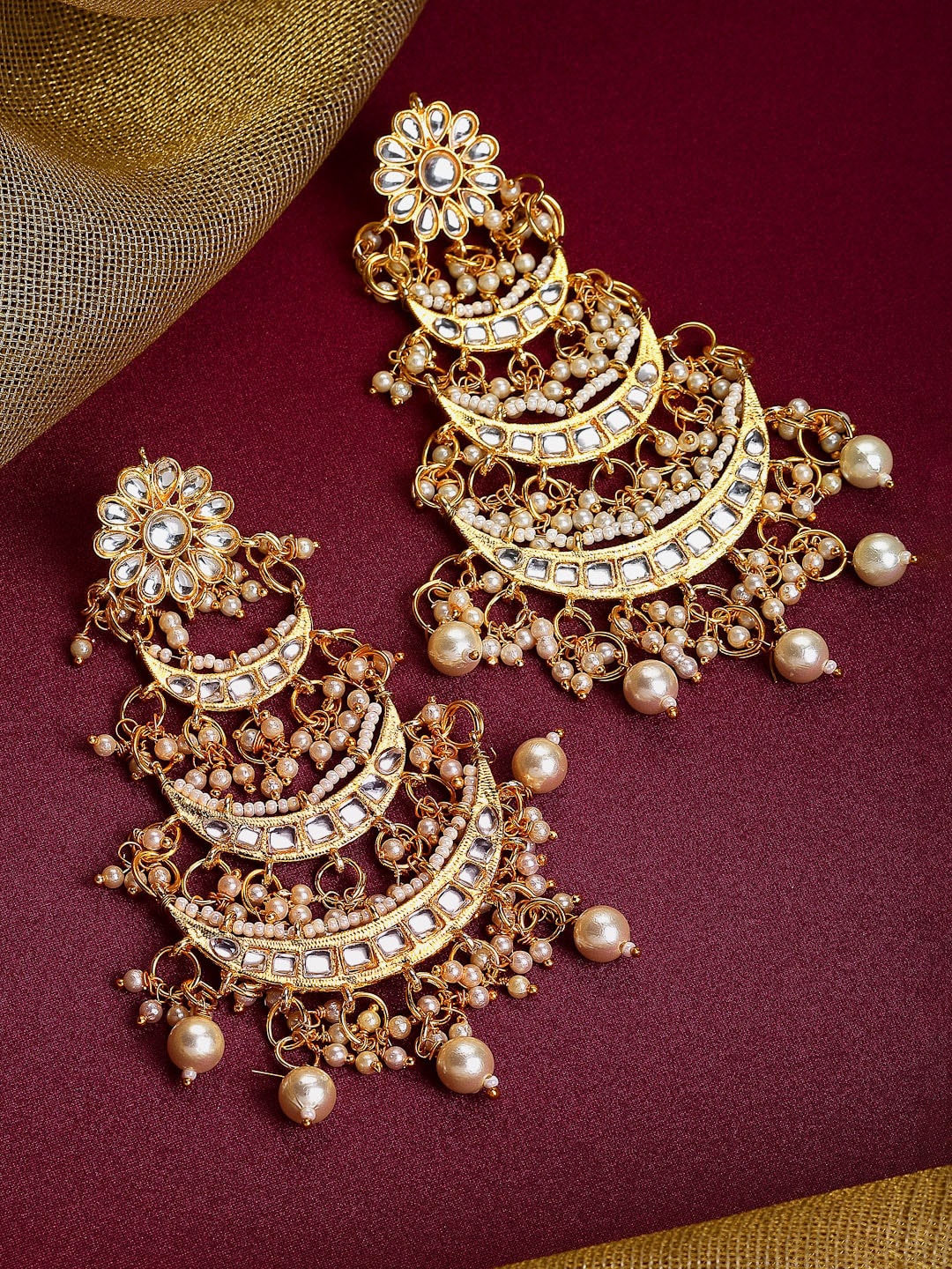 

Kennice Gold-Plated Crescent Shaped Chandbalis Earrings, Off white