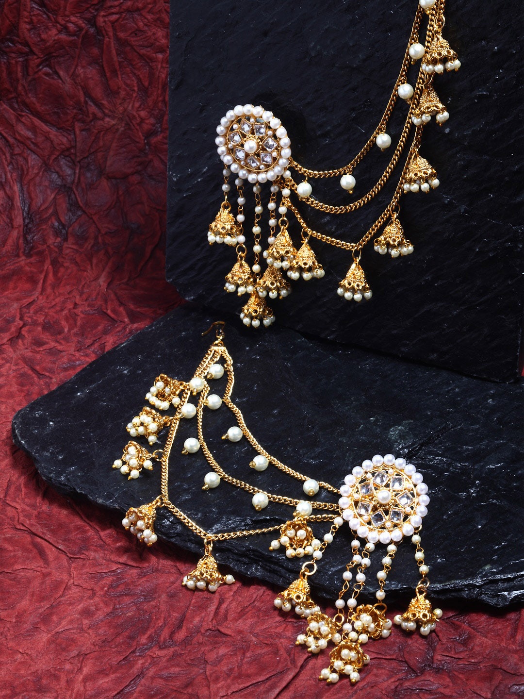 

Kennice Women Gold-Plated Circular Drop Earrings, White