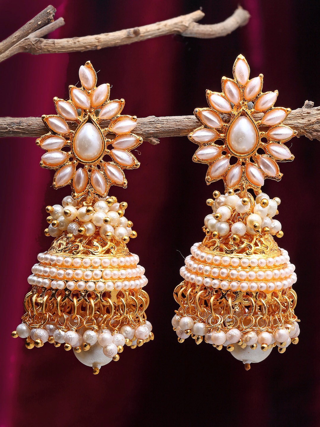 

Kennice Gold-Plated Contemporary Jhumkas Earrings, White