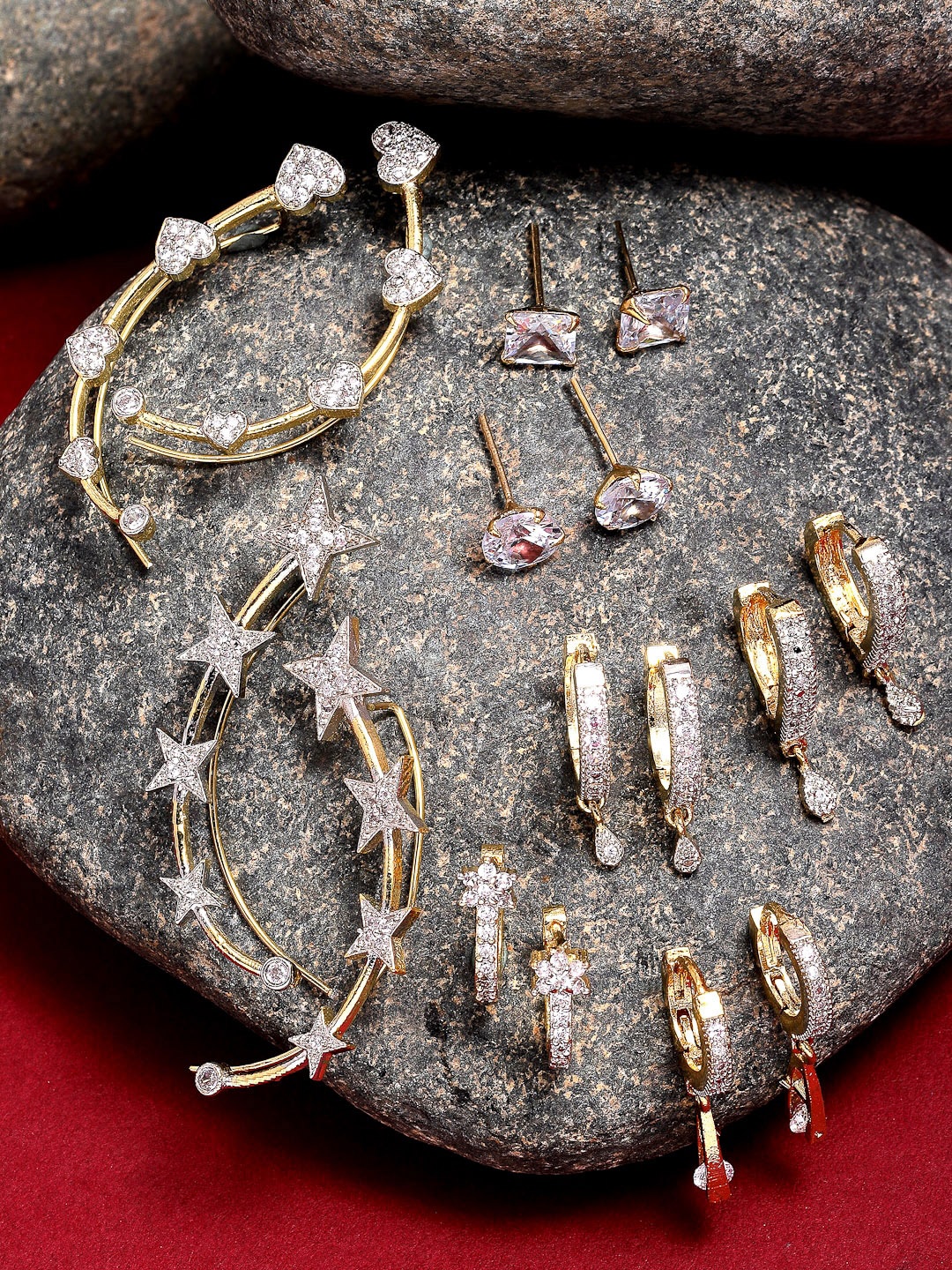 

Kennice Set Of 8 Contemporary Hoop & Studded Earrings, White