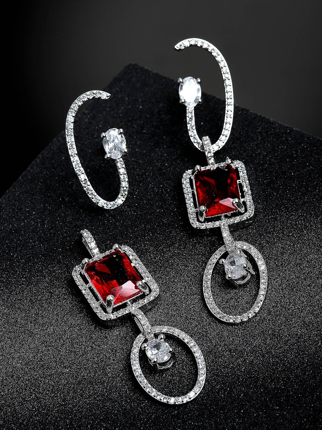 

Kennice Rhodium-Plated Geometric Drop Earrings, Red