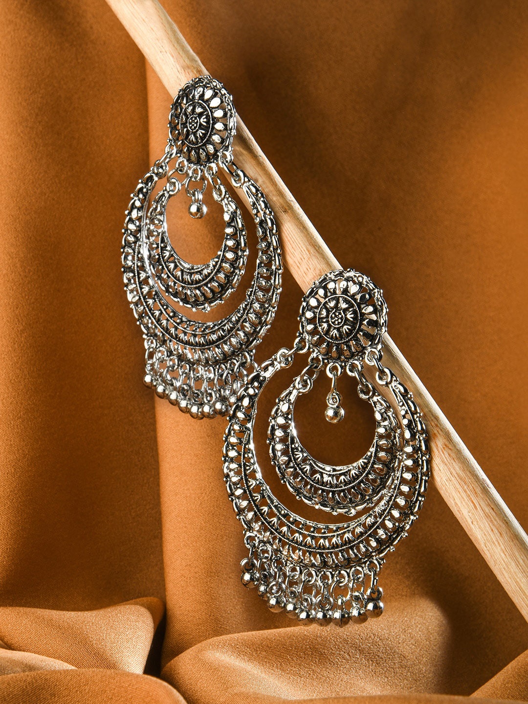 

Fida Crescent Shaped Oxidised Chandbalis Earrings, Silver