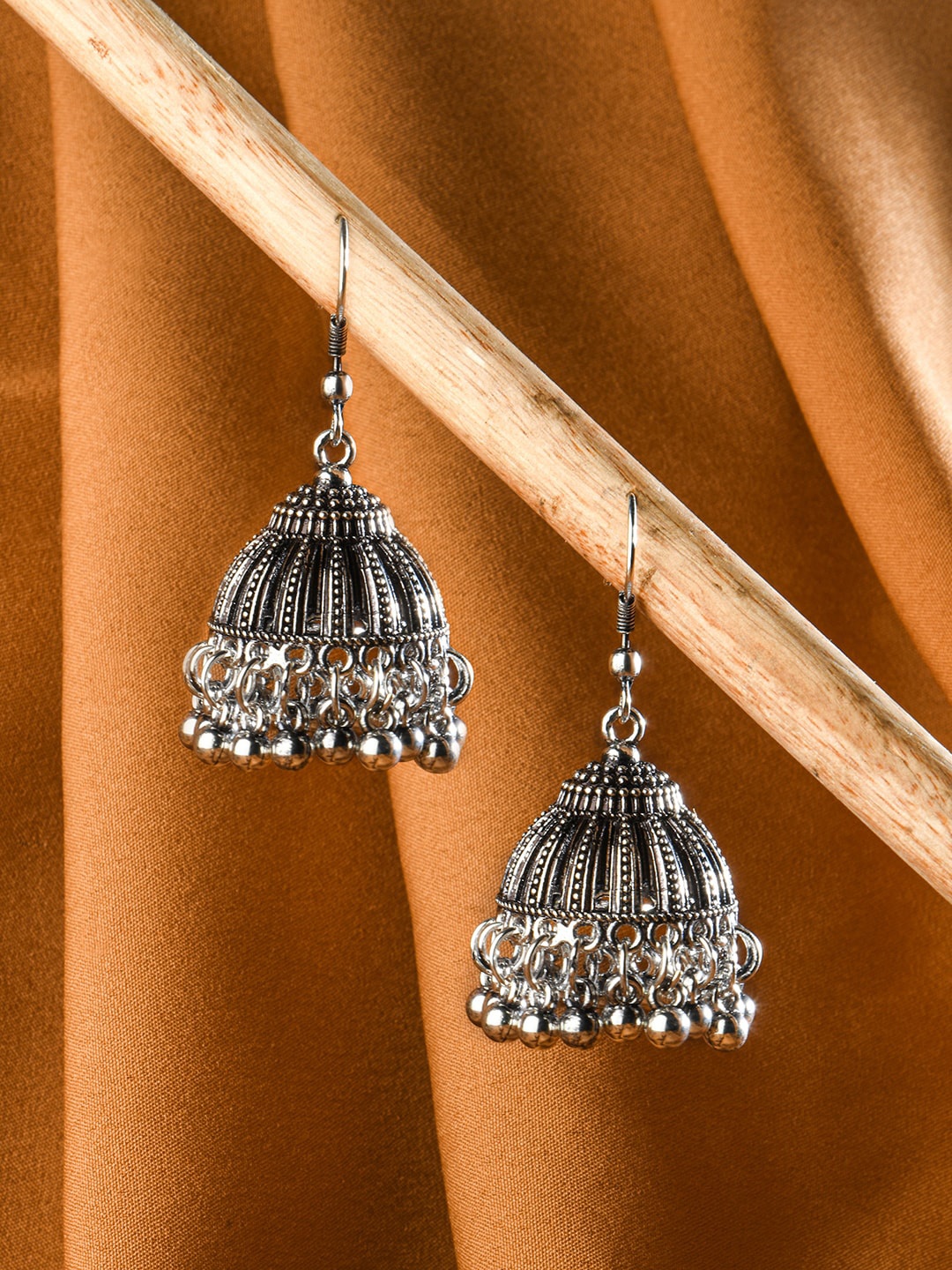 

Fida Women Silver-Plated Dome Shaped Jhumkas Earrings