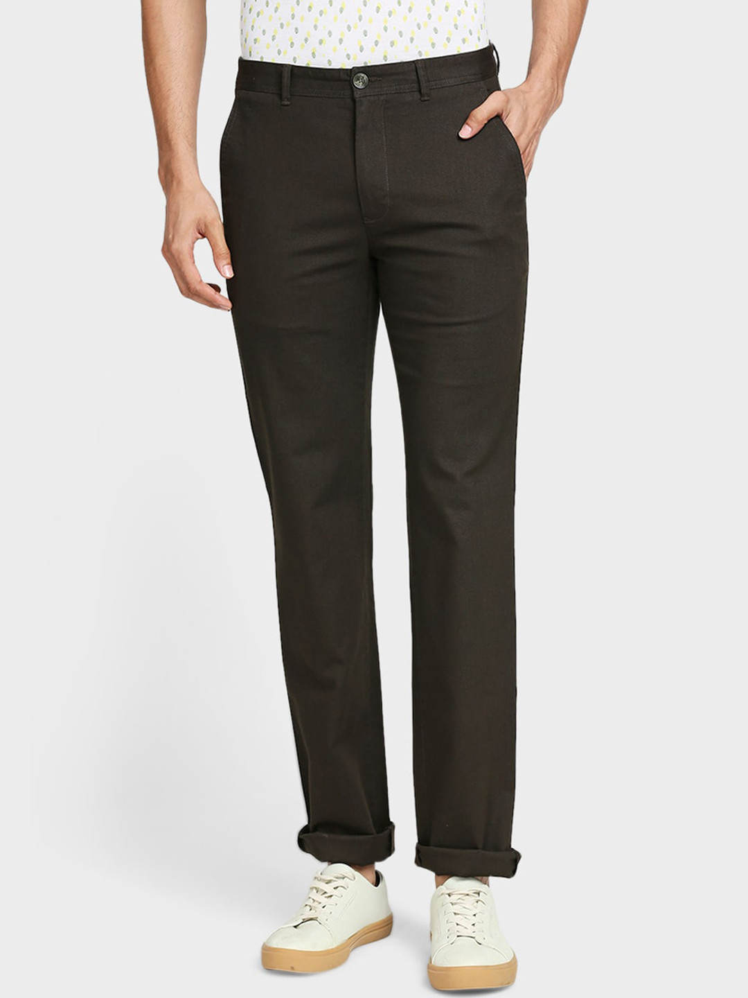 

ColorPlus Men Solid Regular Fit Trousers, Green