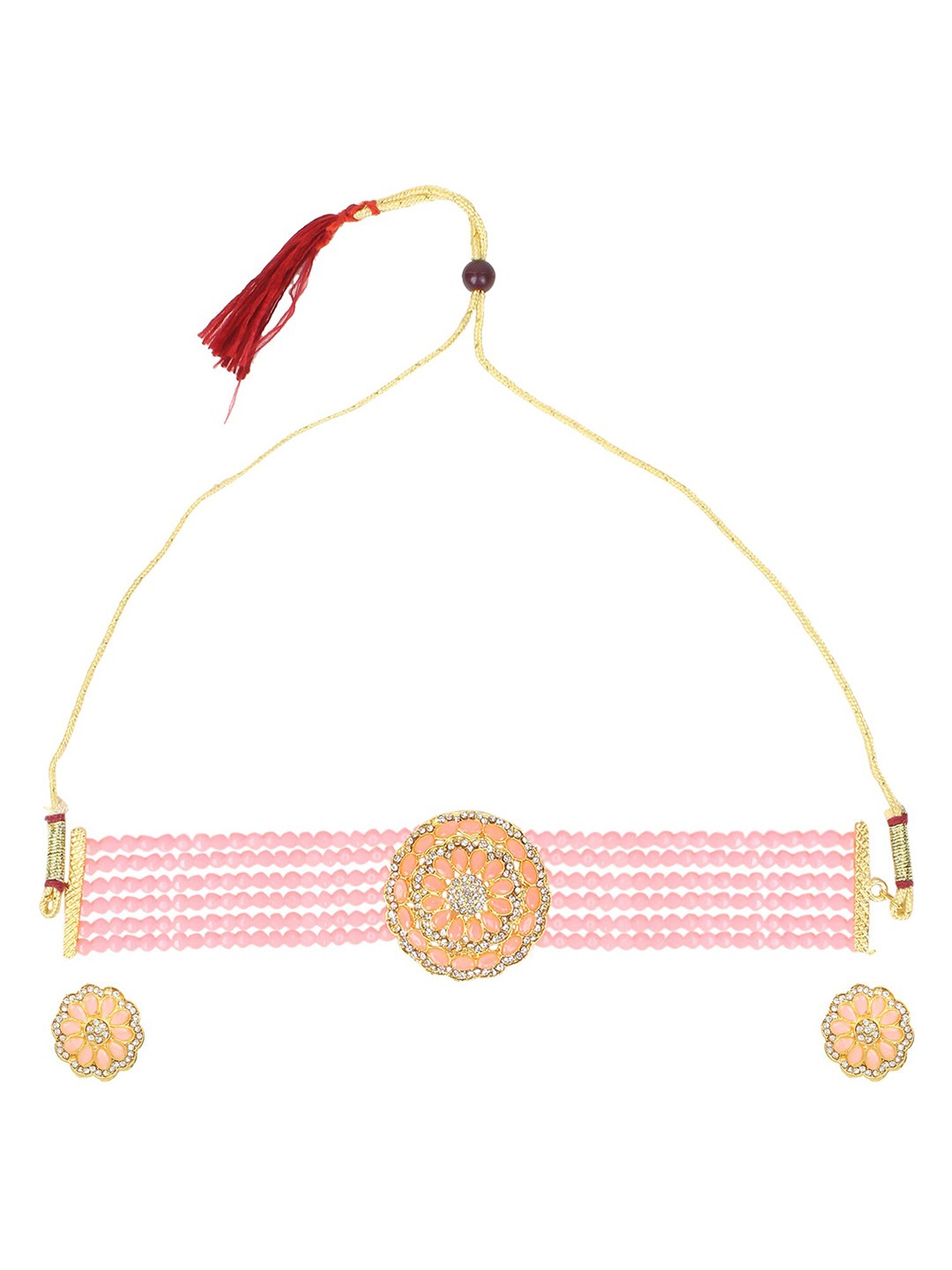 

STEORRA JEWELS Gold-Plated Kundan-Studded & Pearl Beaded Jewellery Set