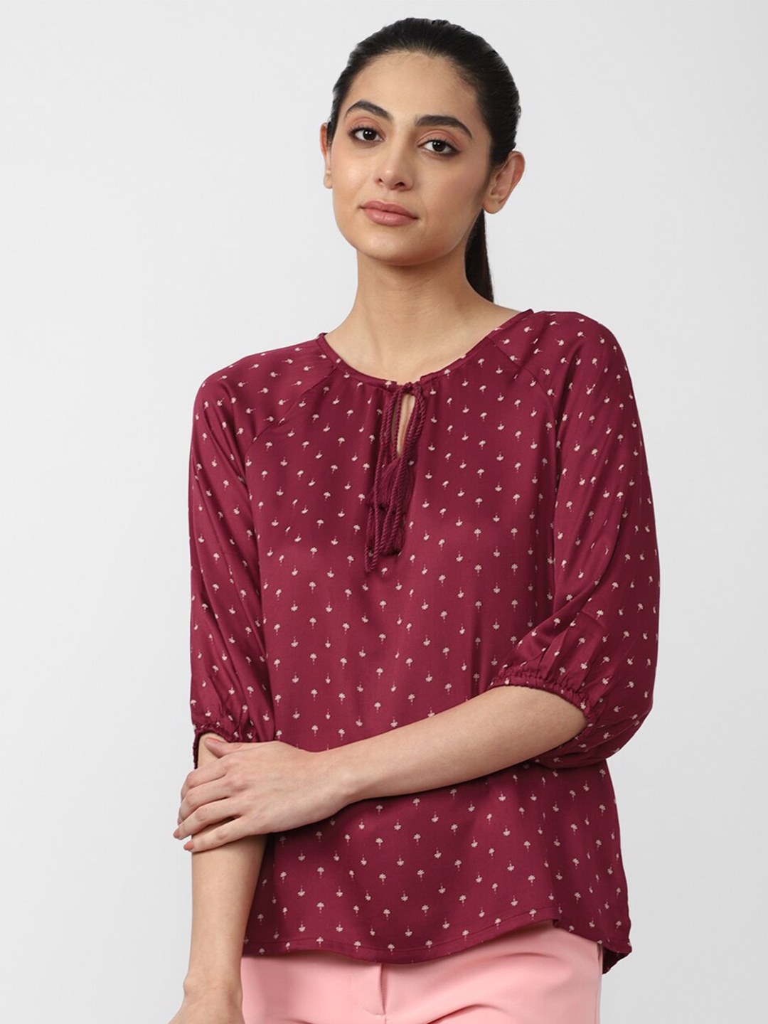 

Van Heusen Woman Floral Printed Tie-Up Neck Formal Top, Maroon