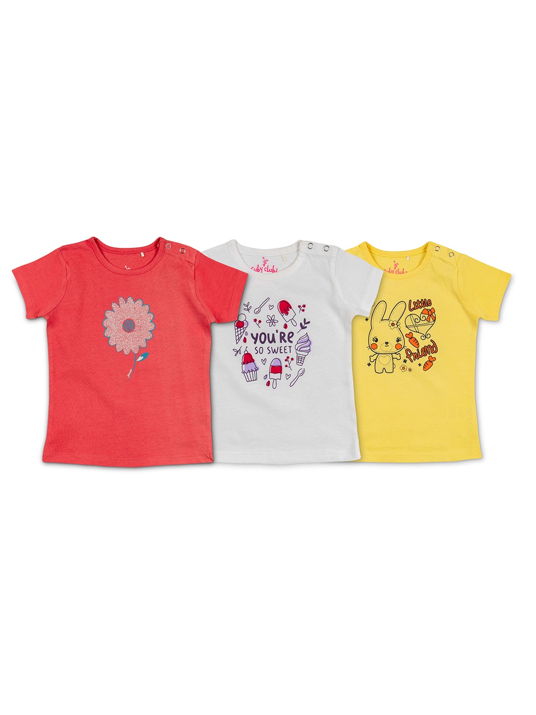 

Cuby Clubz Girls Pack Of 3 Printed Cotton T-shirt, Orange