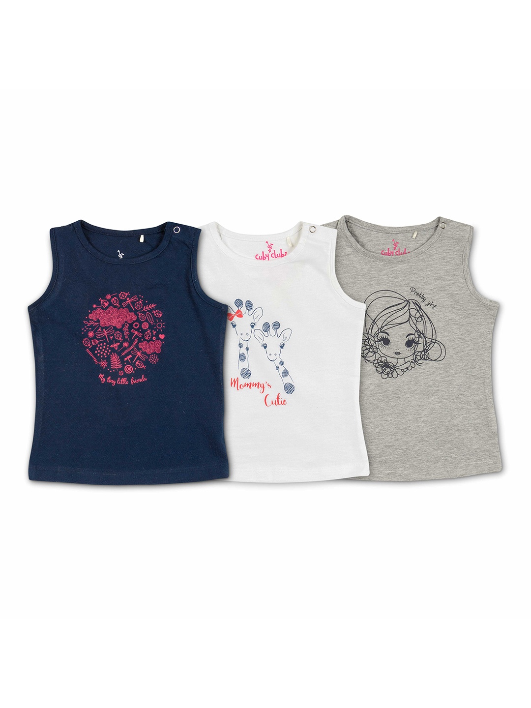 

Cuby Clubz Girls Pack Of 3 Printed Cotton T-shirt, Blue