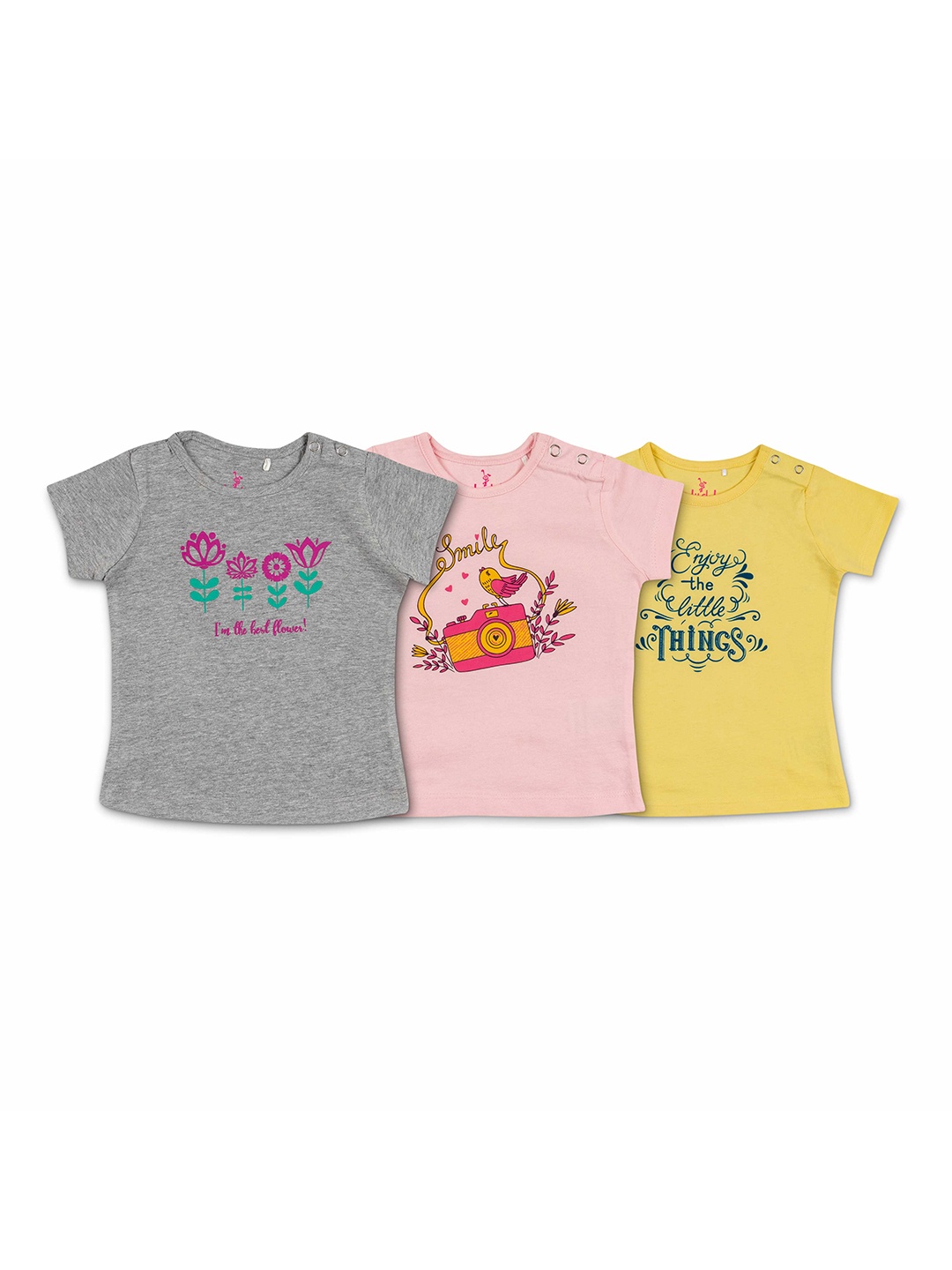 

Cuby Clubz Girls Pack Of 3 Typography Printed Cotton T-shirt, Grey