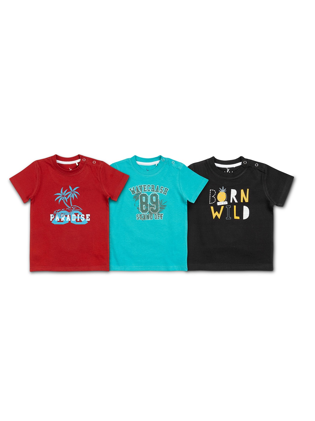 

Cuby Clubz Boys Pack Of 3 Typography Printed Cotton T-shirt, Red
