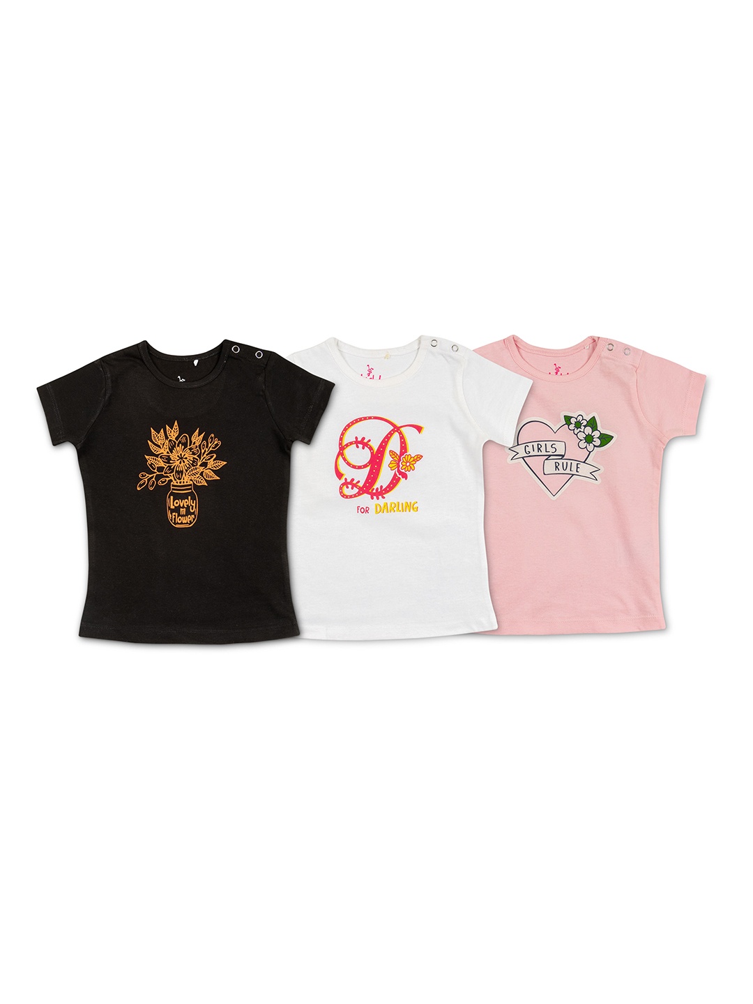 

Cuby Clubz Girls Pack Of 3 Typography Printed Polo Collar T-shirt, Black