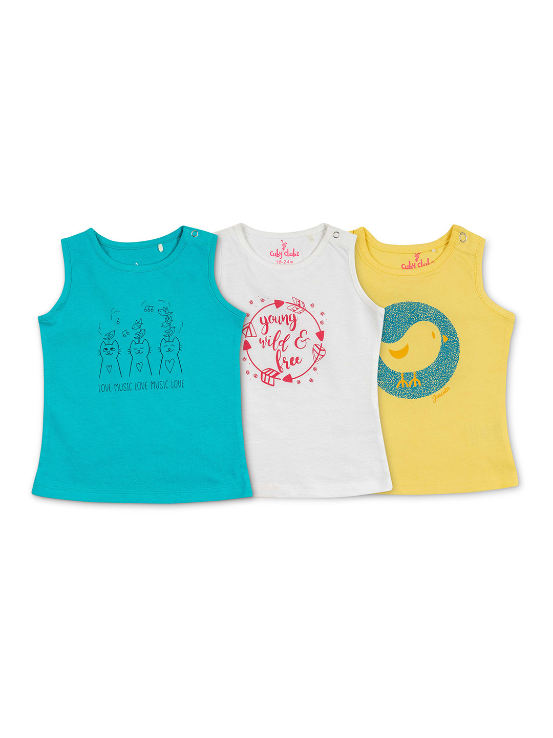 

Cuby Clubz Girls Pack Of 3 Typography Printed T-shirts, Turquoise blue