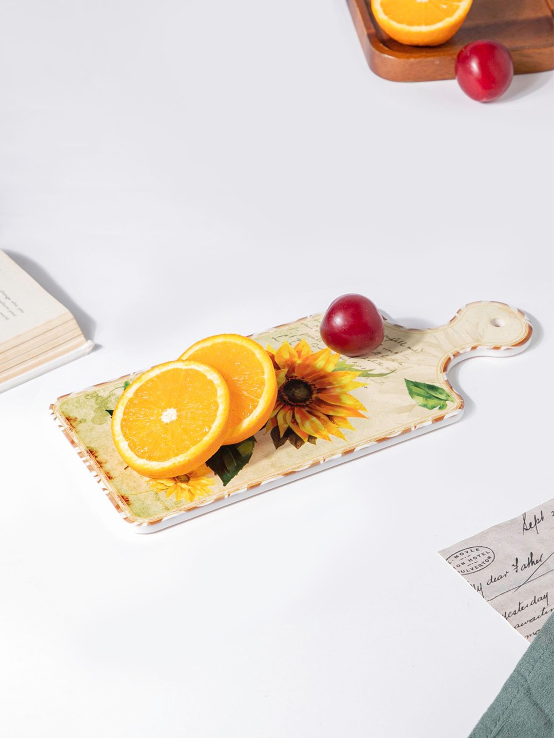 

Nestasia Beige & Yellow Printed Ceramic Trivet With Handle