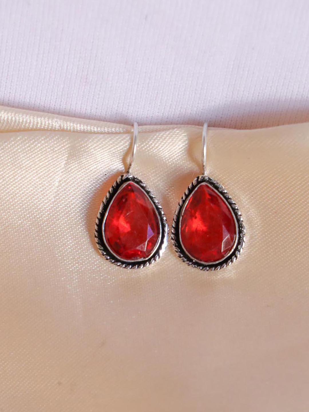 

Ozanoo Women Silver-Plated Classic Drop Earrings, Red