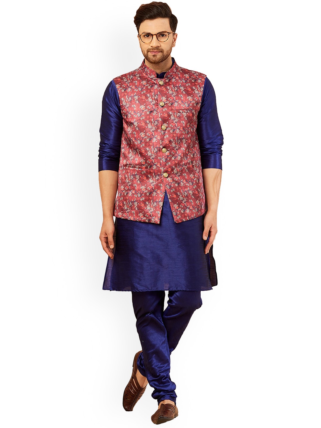 

Armaan Ethnic Men Kurta with Churidar & Nehru jacket, Navy blue