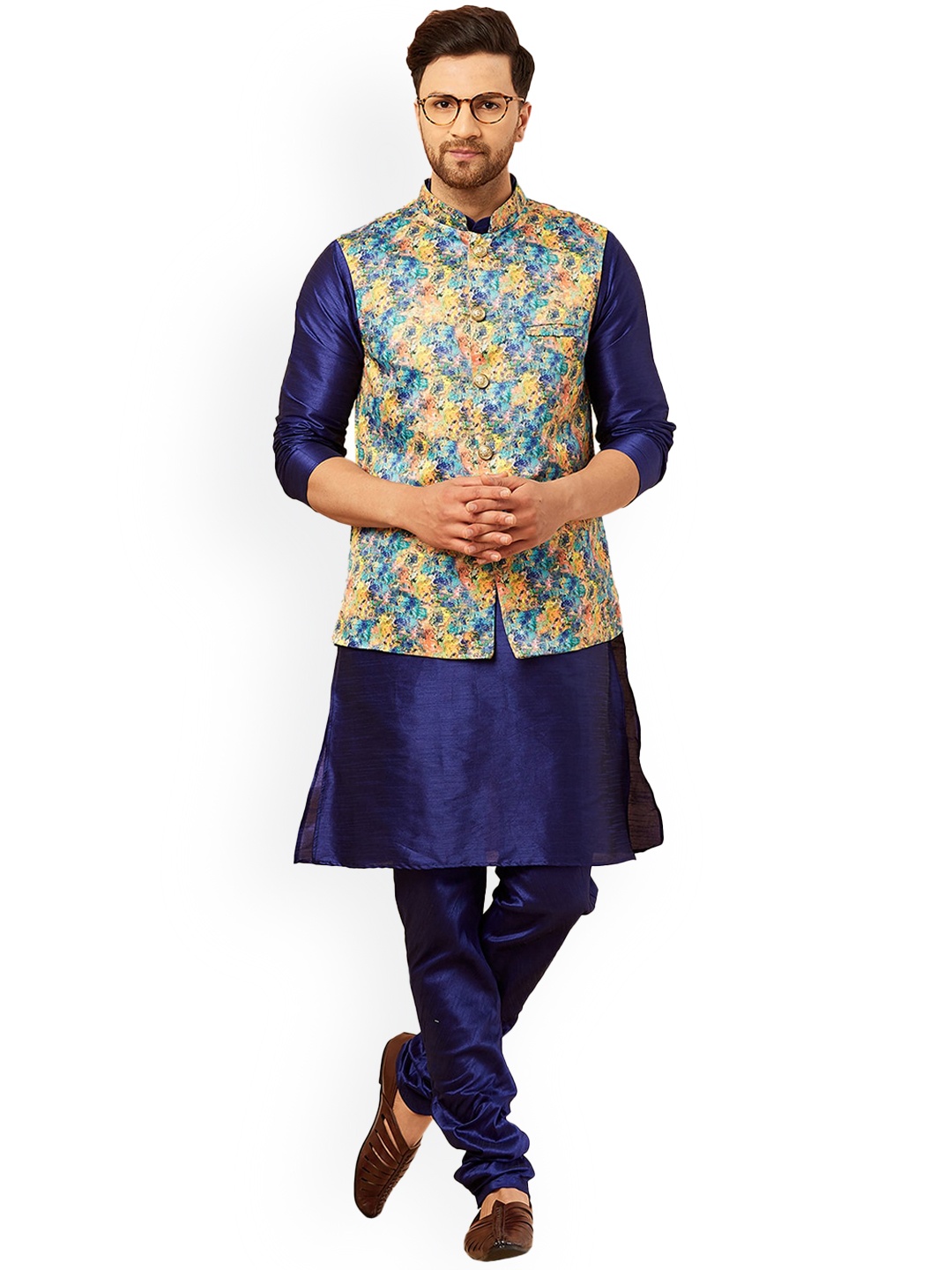 

Armaan Ethnic Men Kurta with Churidar & Nehru jacket, Navy blue