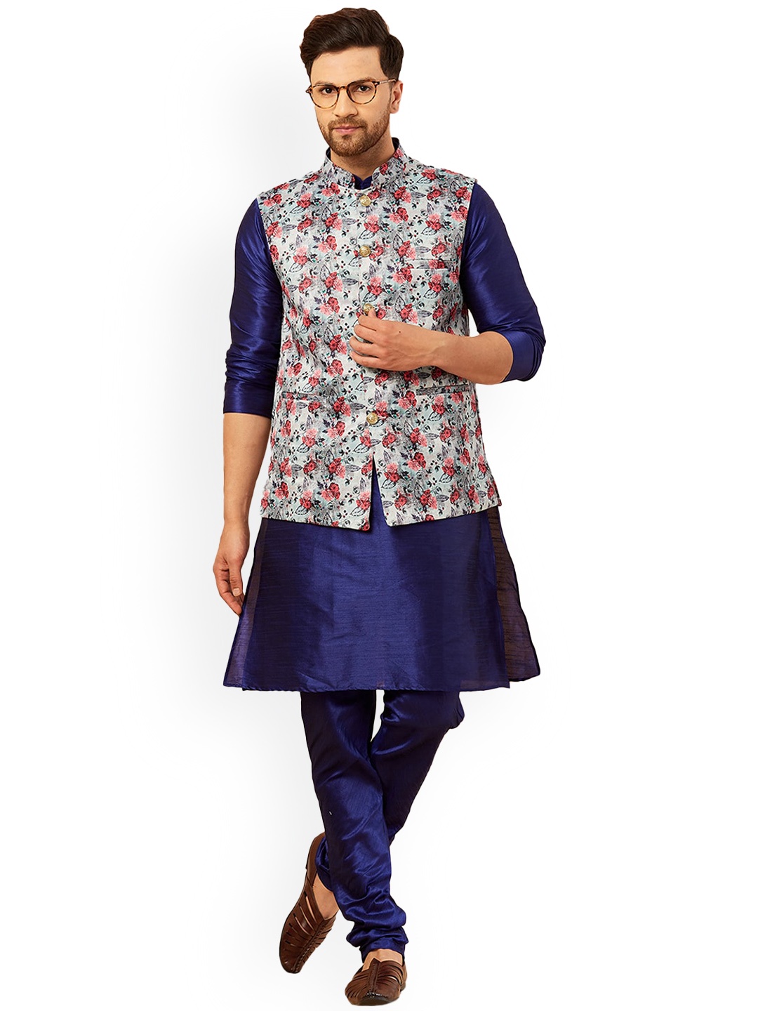 

Armaan Ethnic Men Kurta with Churidar & Nehru jacket, Navy blue