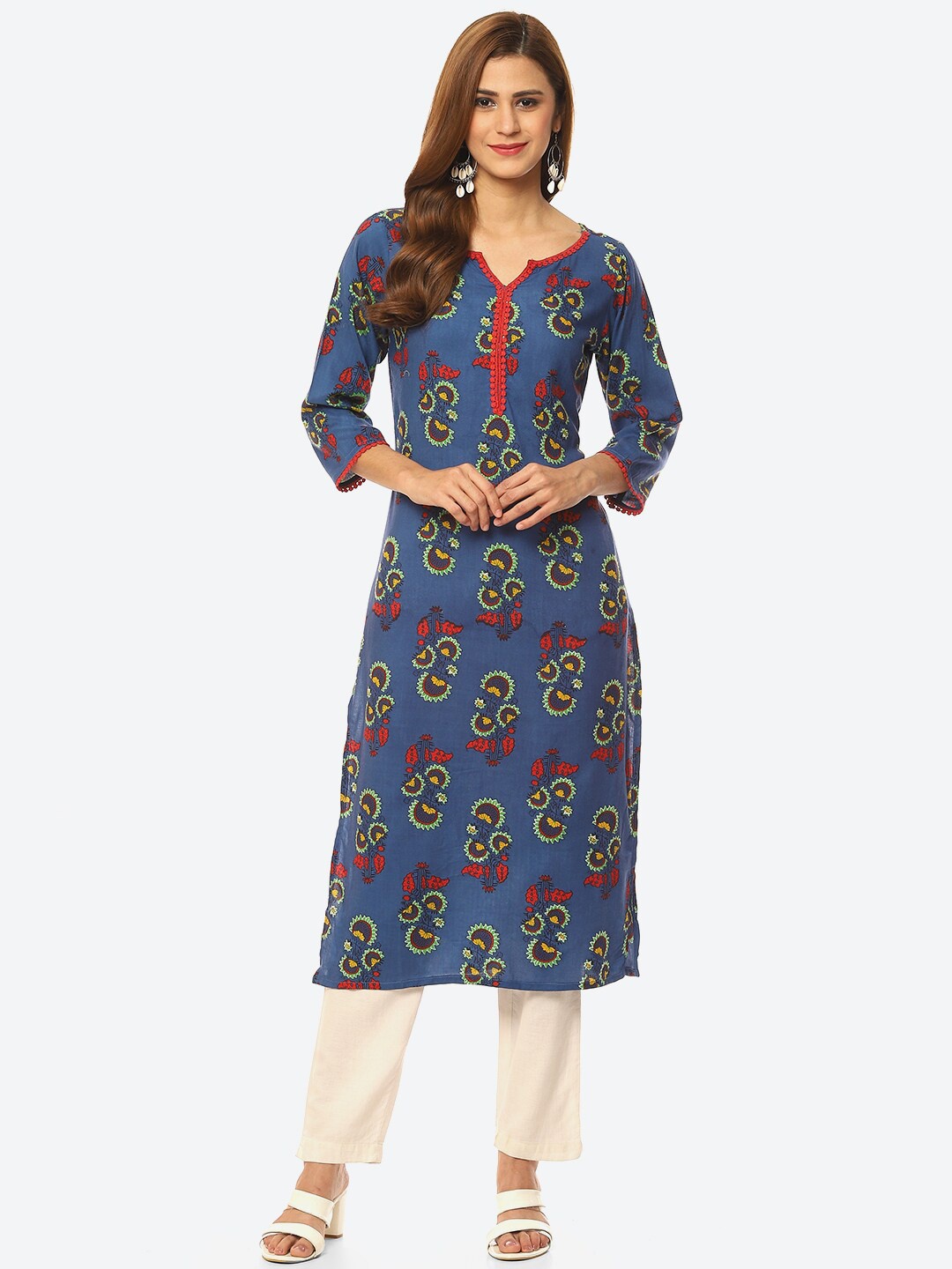 

Kurti's by Menka Floral Printed Kurta, Blue