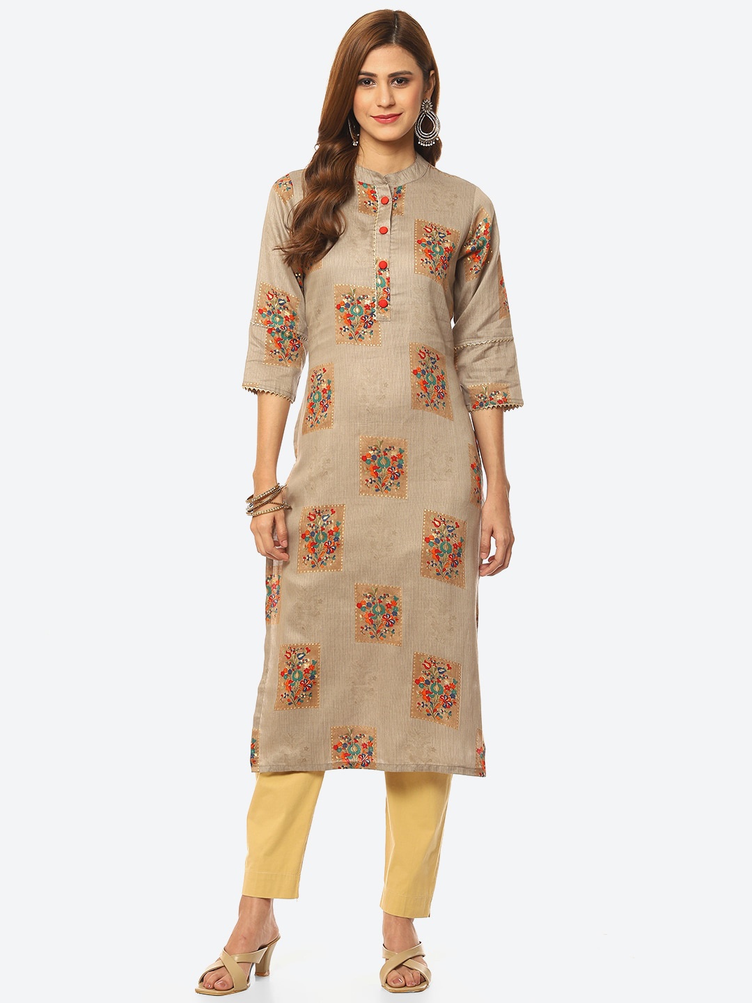 

Kurti's by Menka Women Ethnic Motifs Printed Kurta, Brown