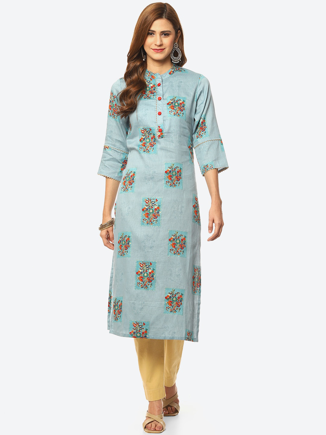 

Kurti's by Menka Floral Printed Kurta, Blue