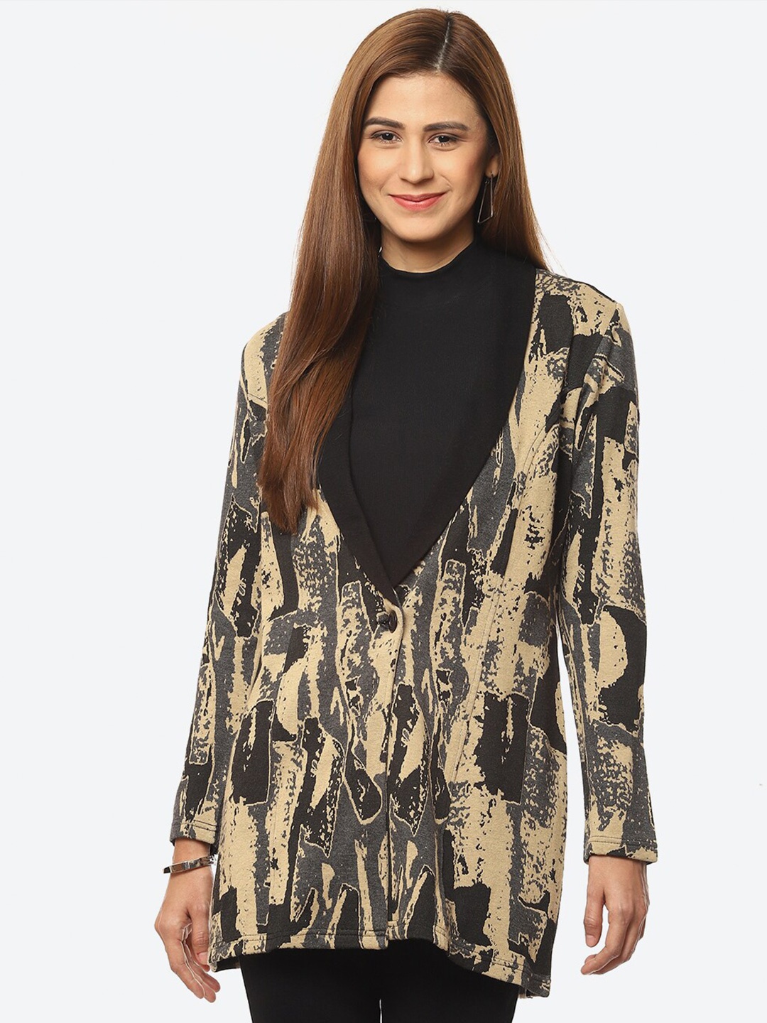 

Kurti's by Menka Print Shirt Style Top, Beige