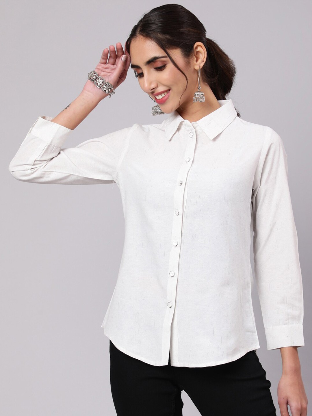 

Jaipur Kurti Women Casual Cotton Shirt, White