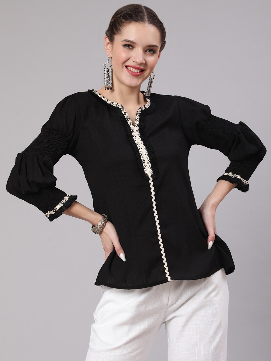 

Jaipur Kurti Women Lace Embellished Wide Leg Co-Ords, Black