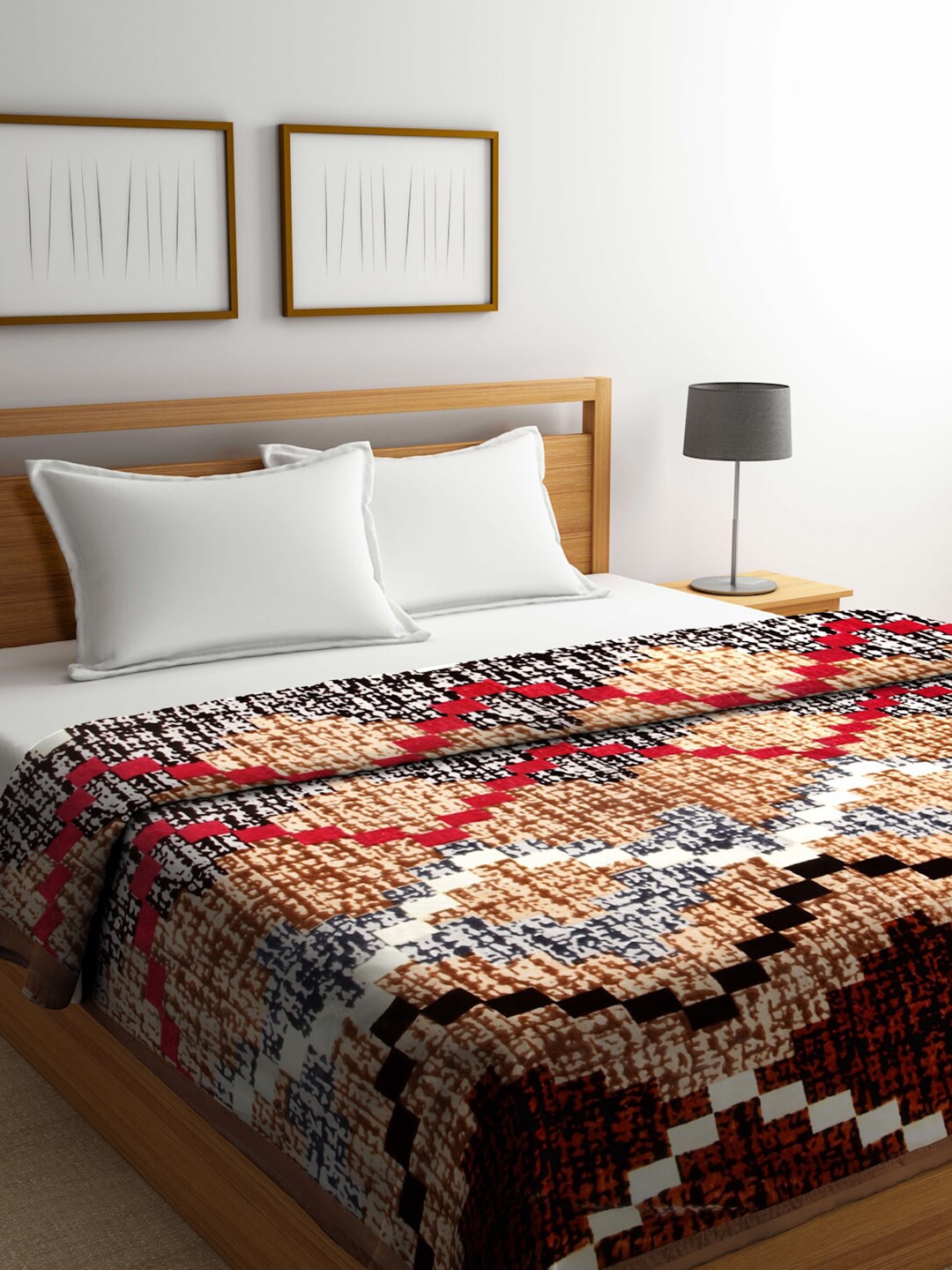 

KLOTTHE Maroon & Black Abstract-Printed 1000GSM Woolen Double Bed Blanket