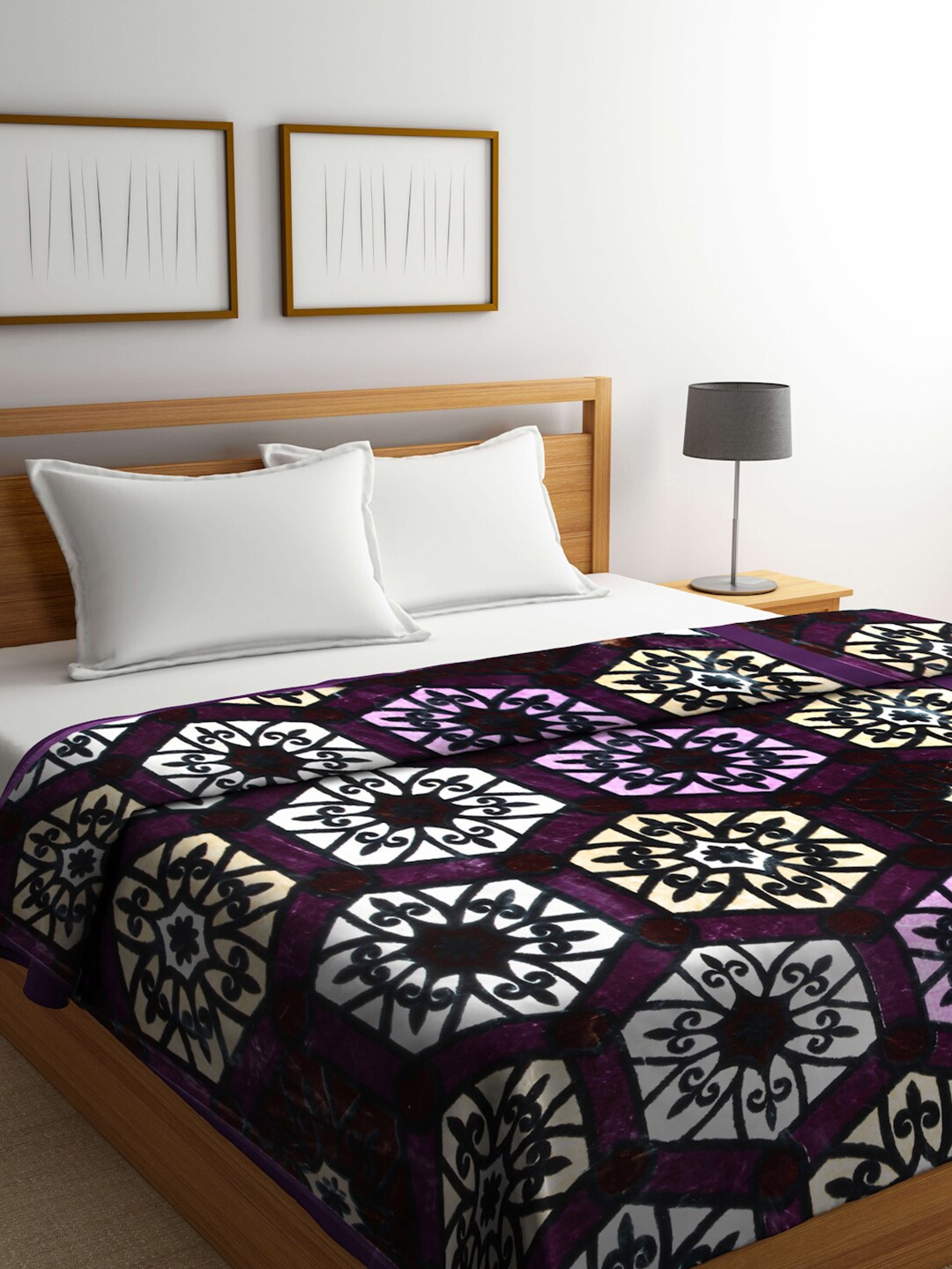 

KLOTTHE Purple Abstract-Printed 1000GSM Woolen Double Bed Blanket