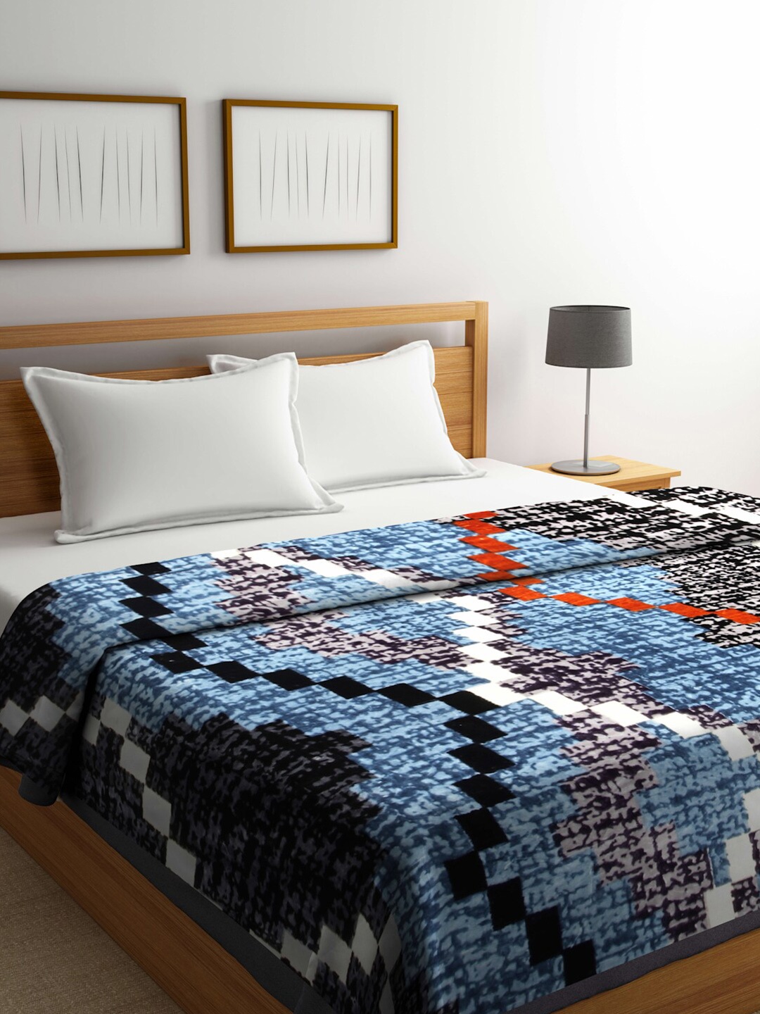 

KLOTTHE Blue Abstract-Printed 1000GSM Woolen Double Bed Blanket