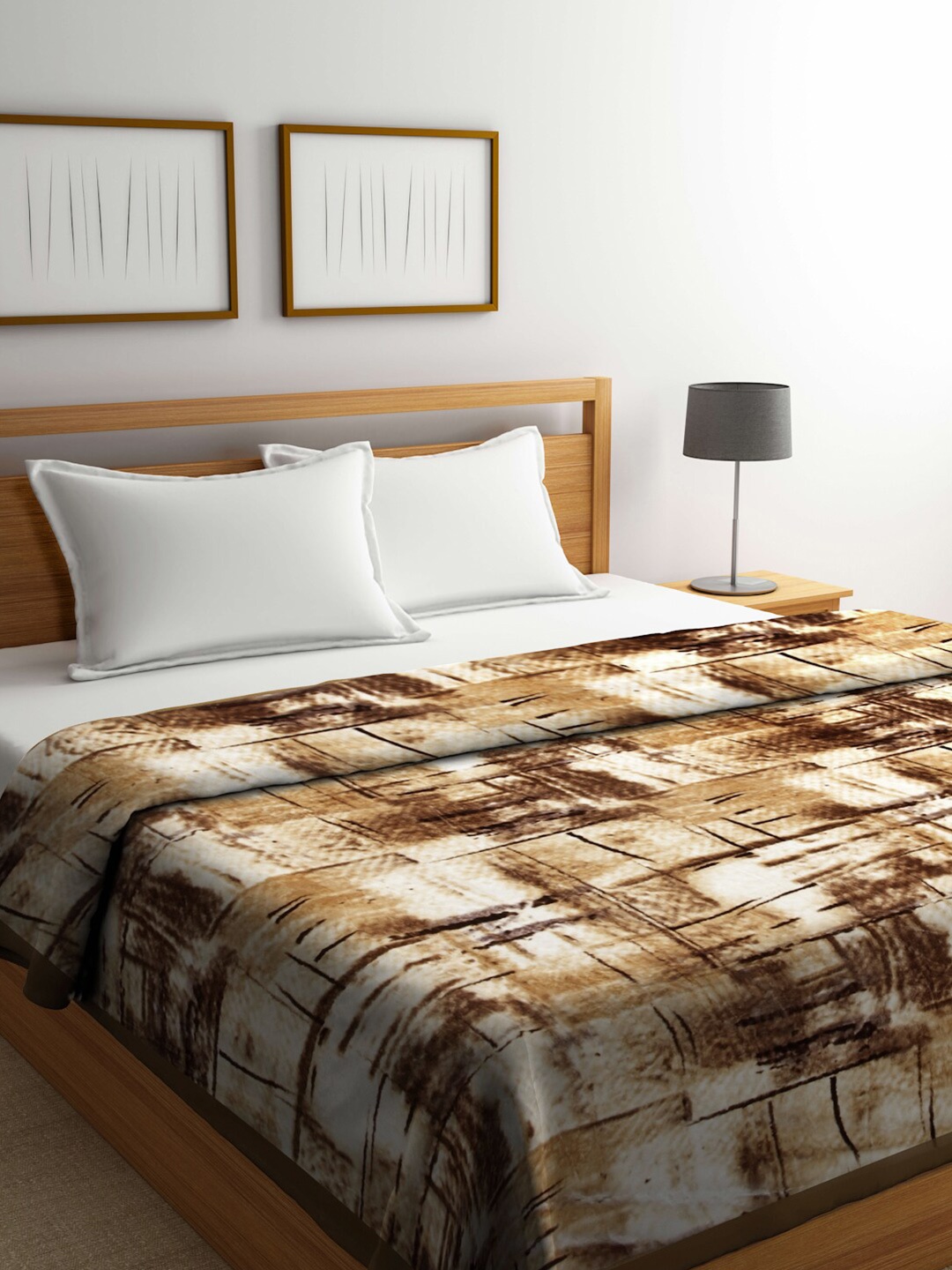 

KLOTTHE Brown Abstract-Printed 1000GSM Woolen Double Bed Blanket