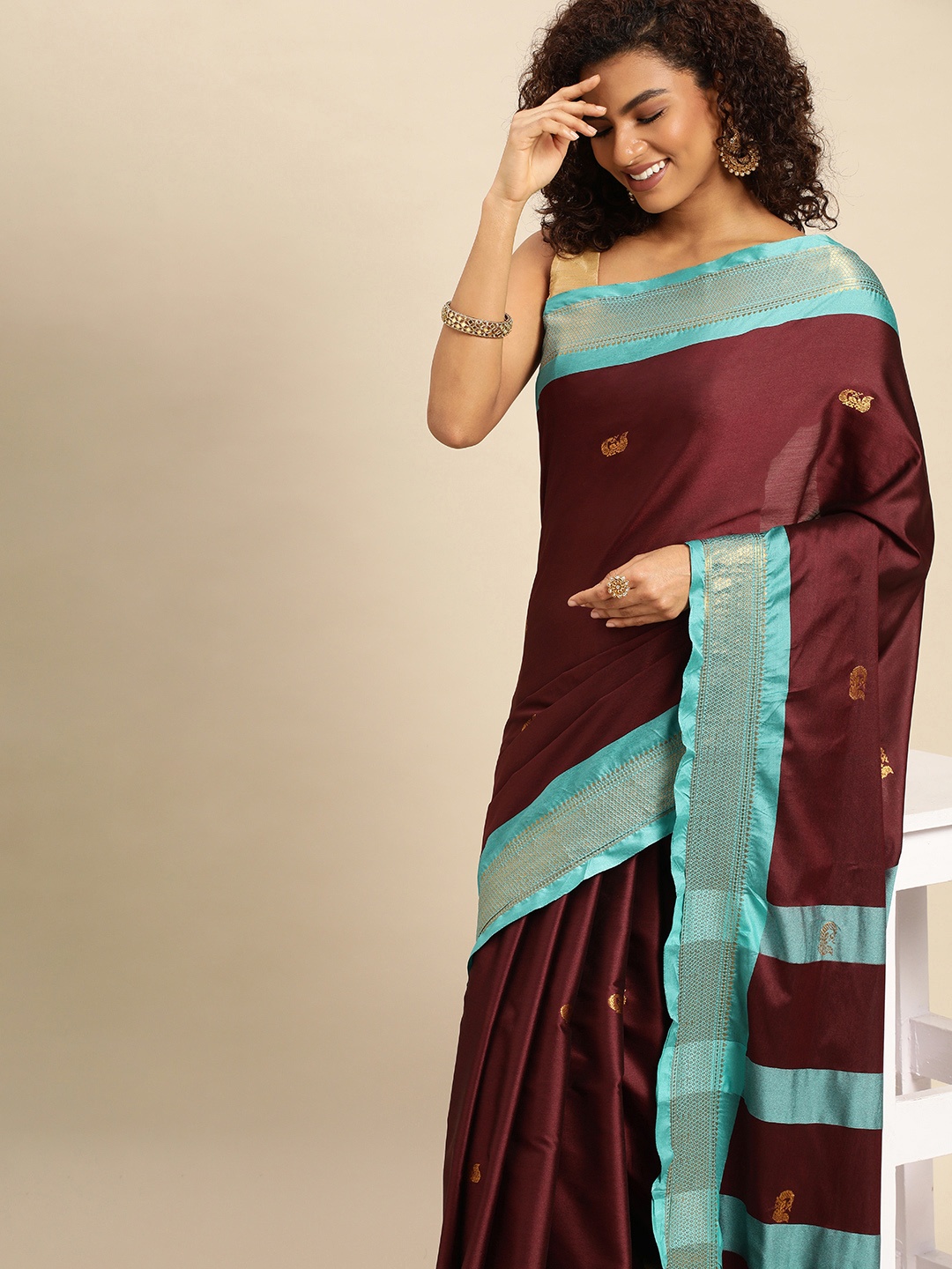 

Mitera Woven Design Zari Silk Cotton Paithani Saree, Maroon