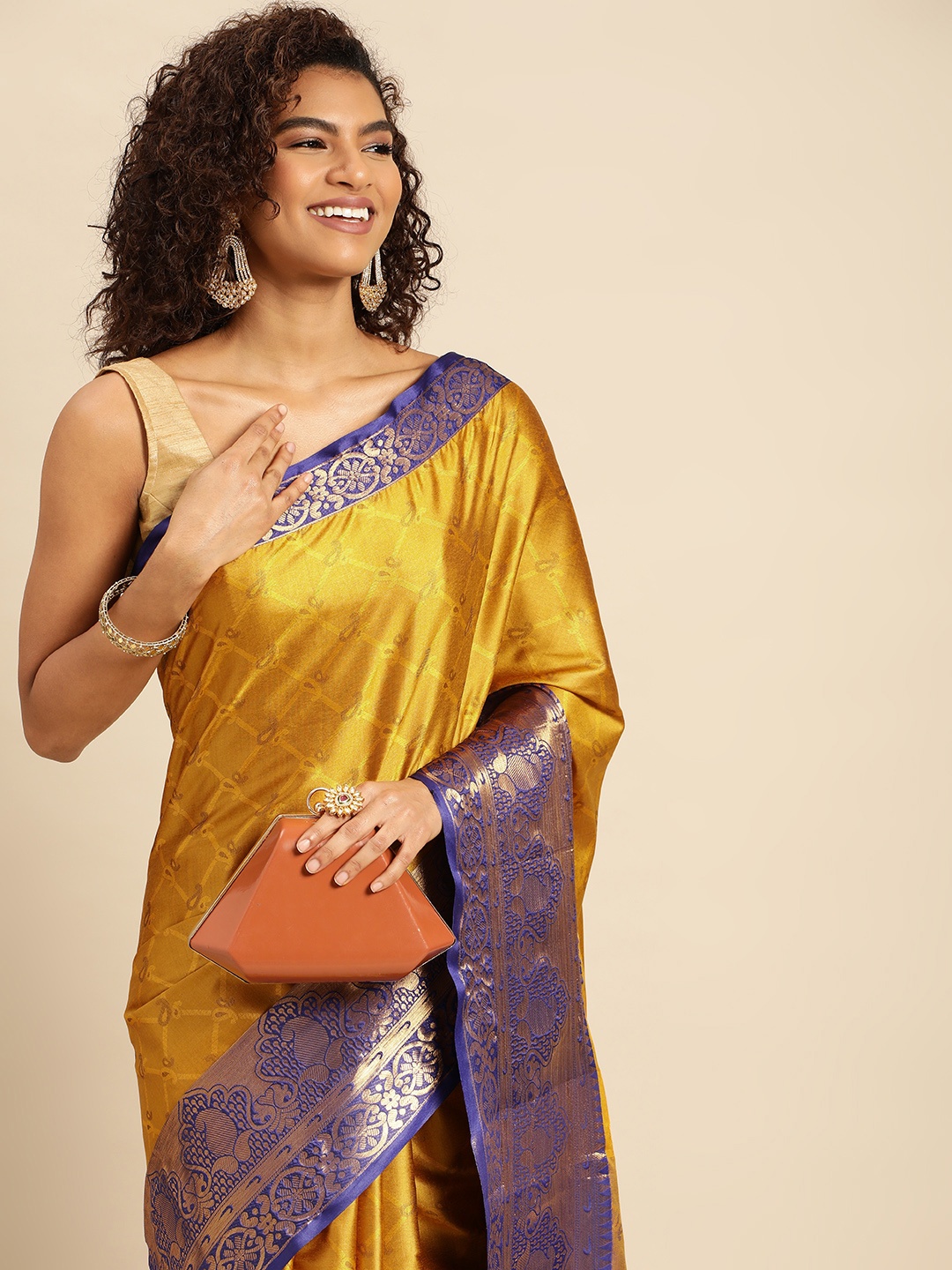 

Mitera Woven Design Zari Silk Cotton Banarasi Saree, Yellow