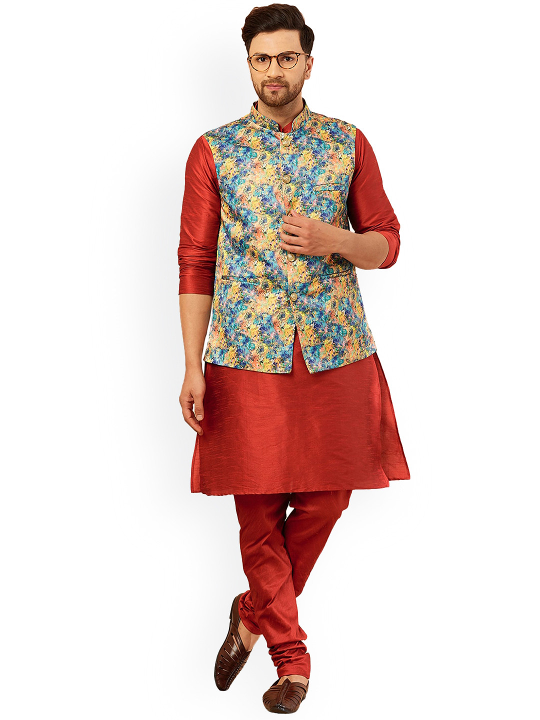 

Armaan Ethnic Men Dupion Silk Kurta with Churidar, Red