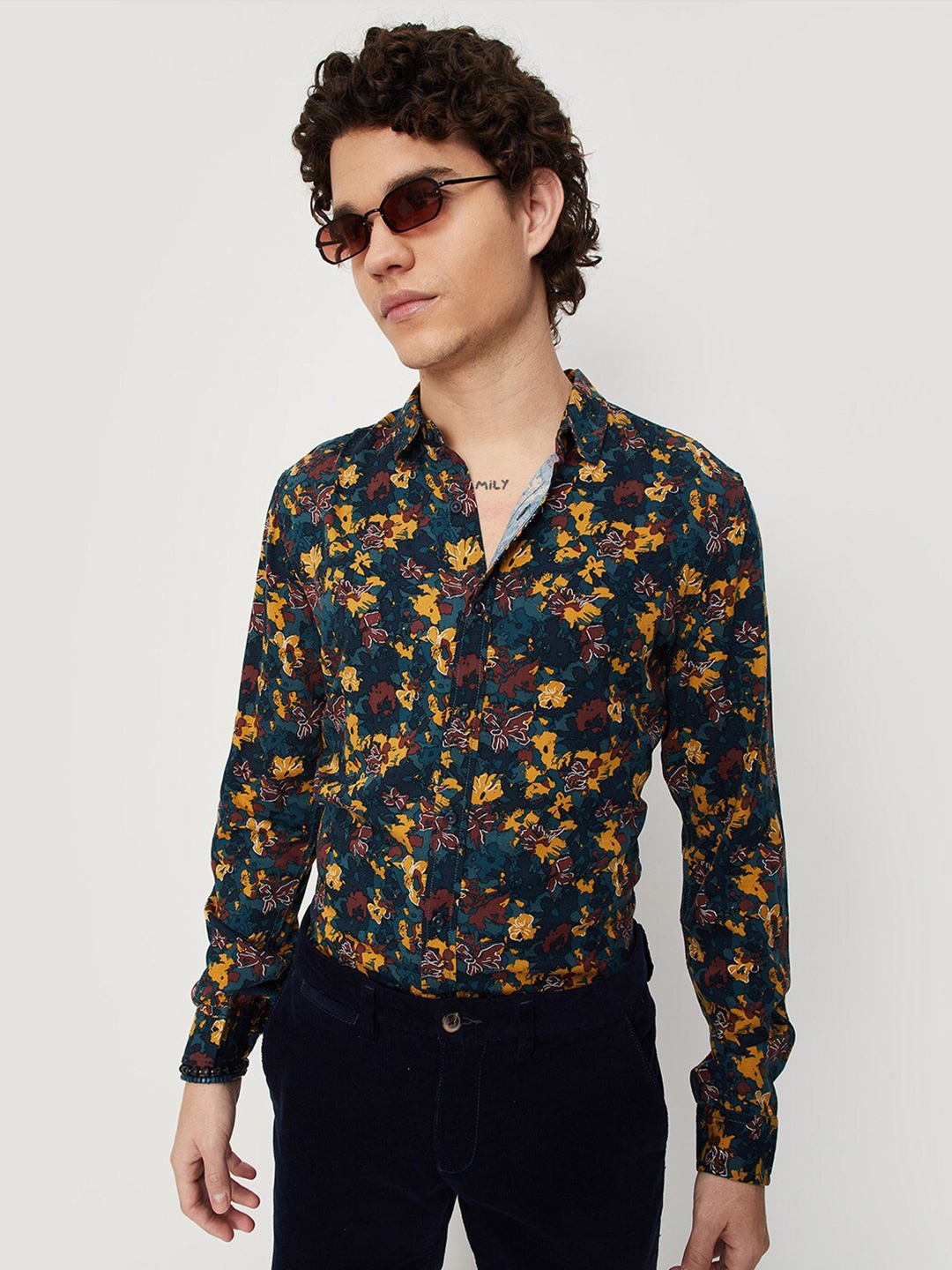 

max Men Floral Printed Casual Shirt, Blue