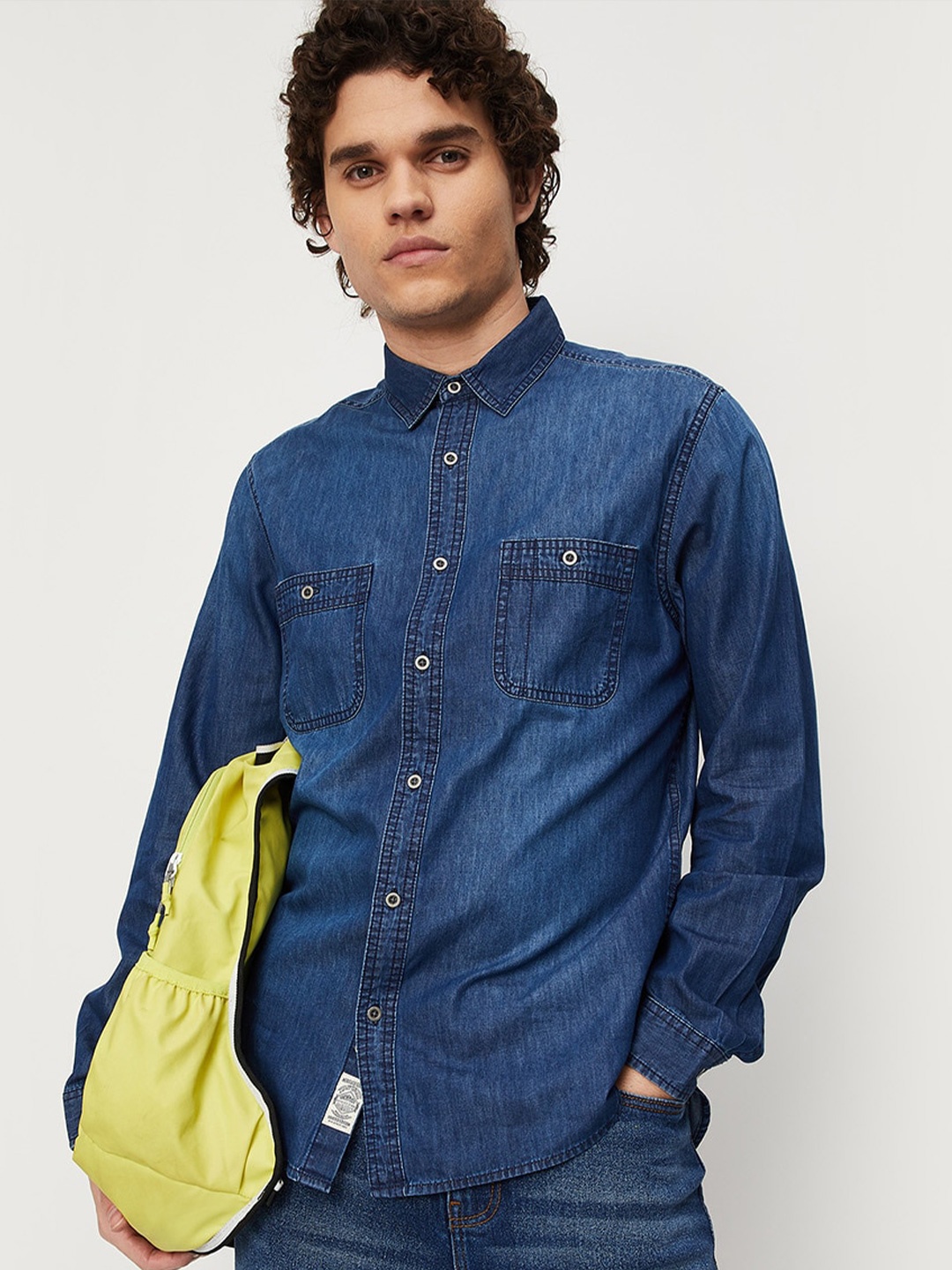 

max Men Navy Blue Casual Shirt