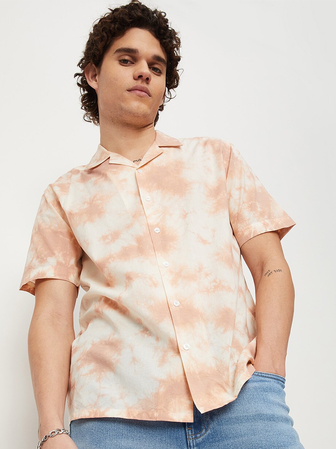 

max Men Printed Casual Shirt, Pink