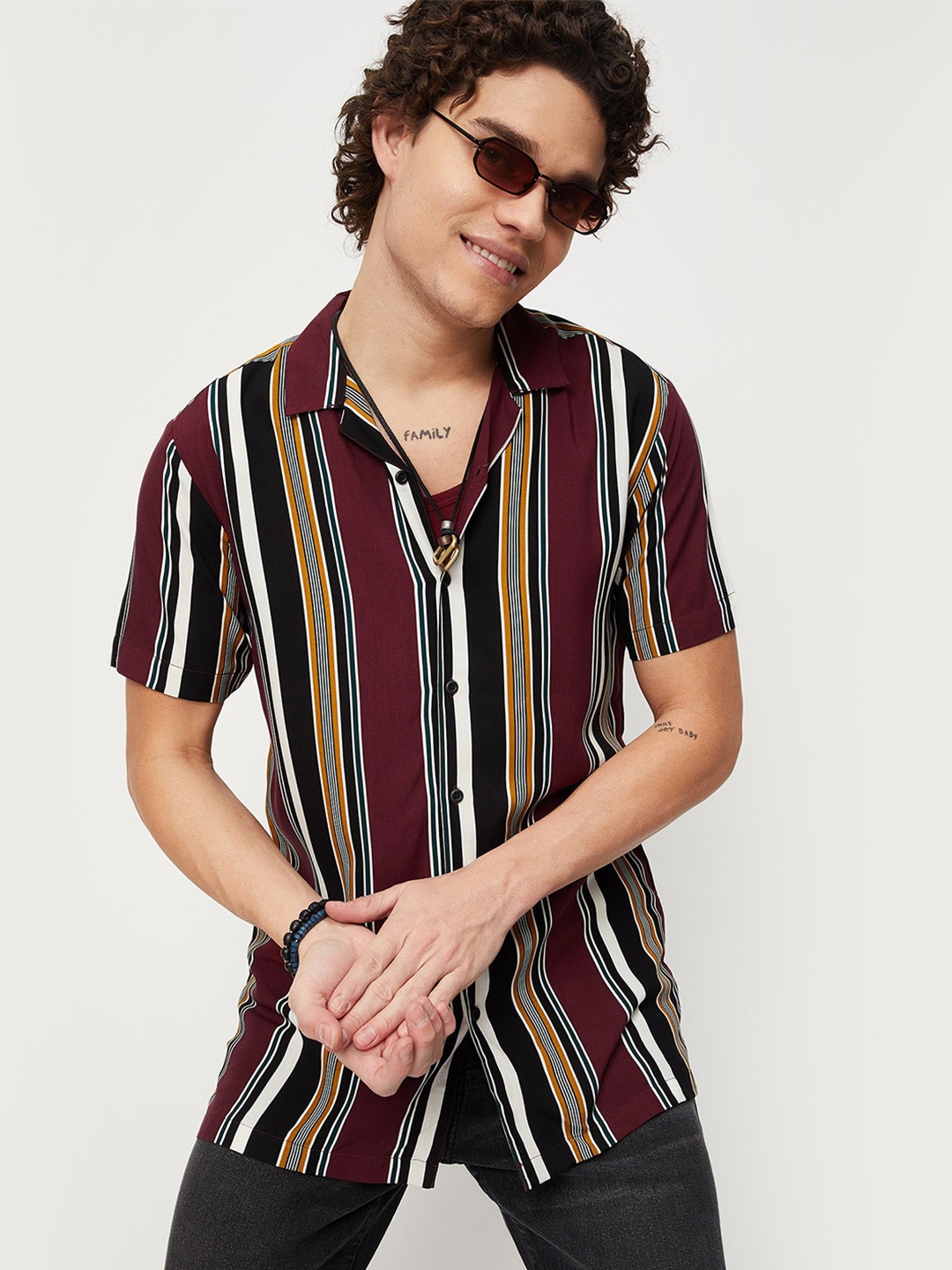 

max Men Striped Casual Shirt, Brown