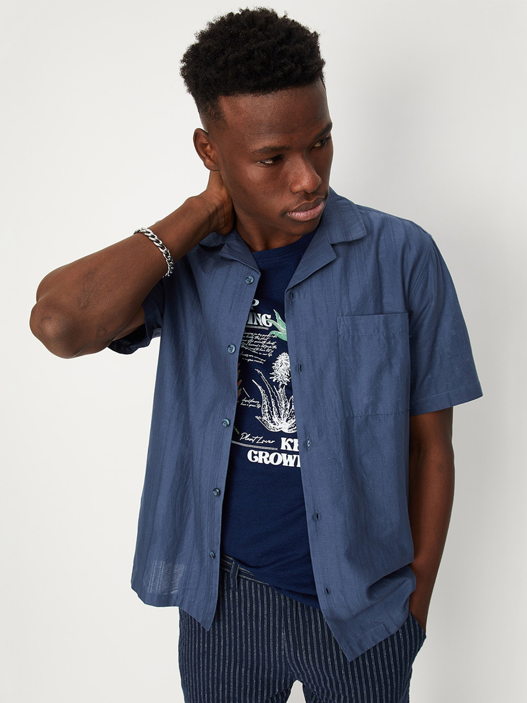 

max Men Cotton Casual Shirt, Blue