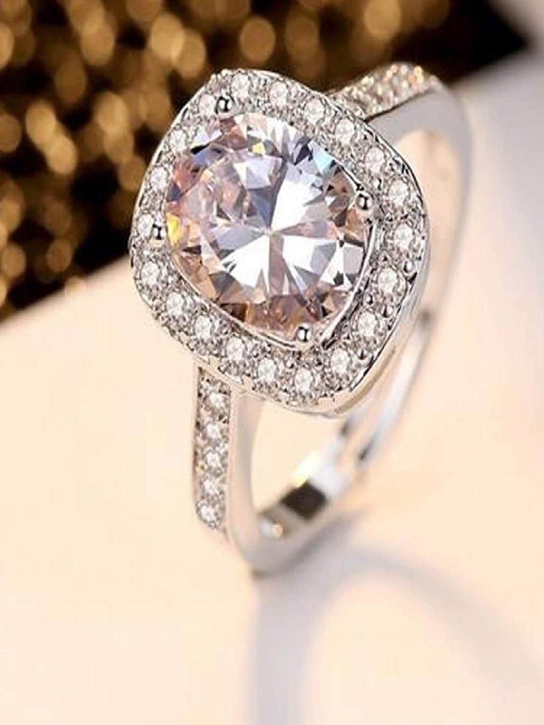 

Mahi Rhodium-Plated CZ-Studded Adjustable Finger Ring, Silver