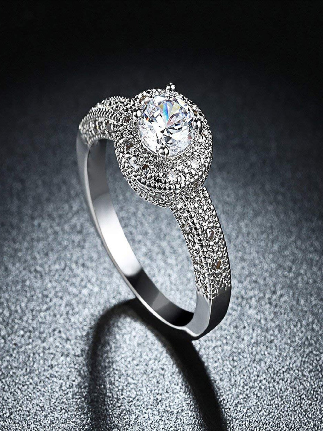 

Mahi Rhodium-Plated CZ-Studded Adjustable Finger Ring, Silver