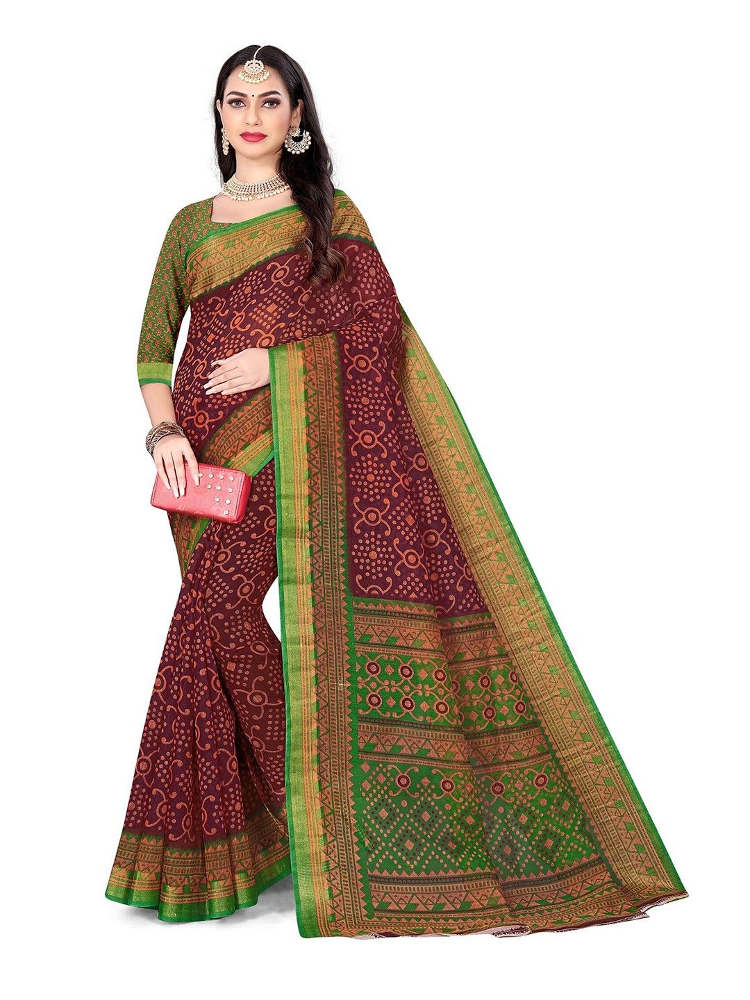 

OM SAI LATEST CREATION Ethnic Motifs Zari Pure Cotton Saree, Green