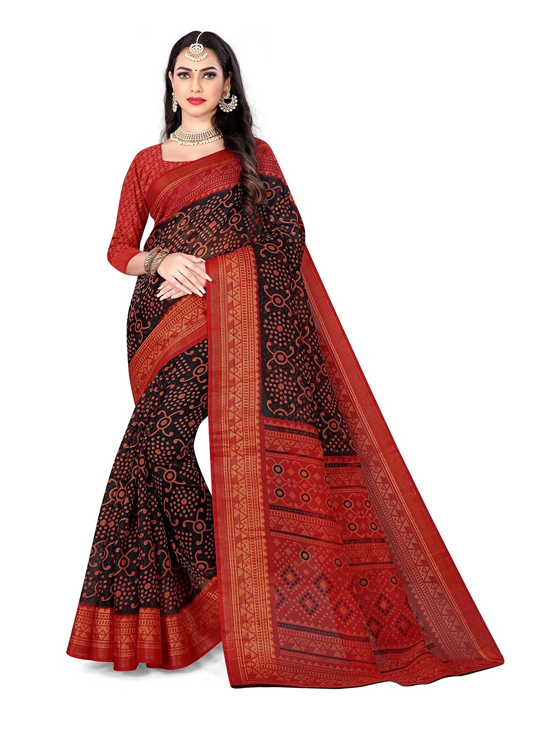 

OM SAI LATEST CREATION Ethnic Motifs Zari Pure Cotton Kota Saree, Black