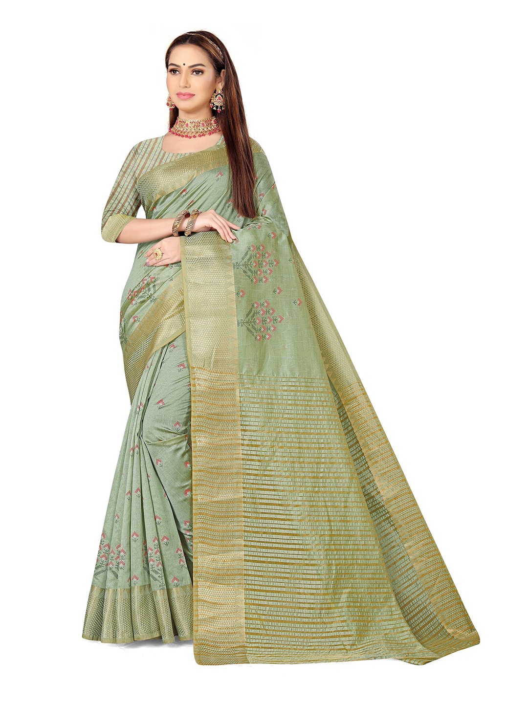 

OM SAI LATEST CREATION Floral Zari Art Silk Kota Saree, Lime green