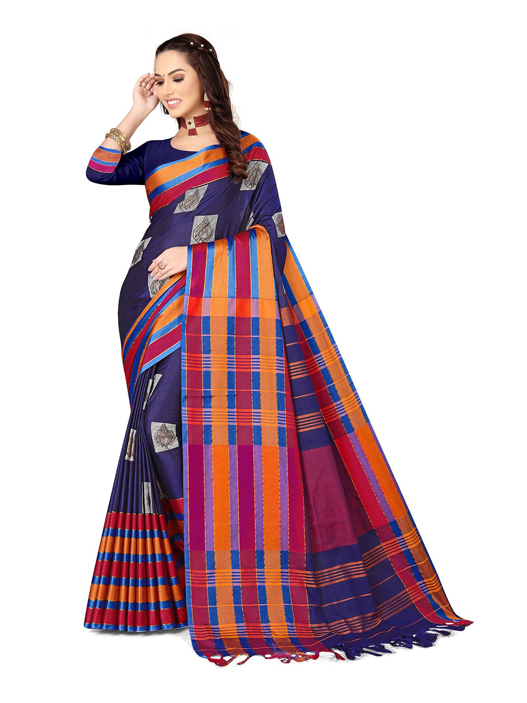 

OM SAI LATEST CREATION Blue & Pink Ethnic Motifs Art Silk Kota Saree