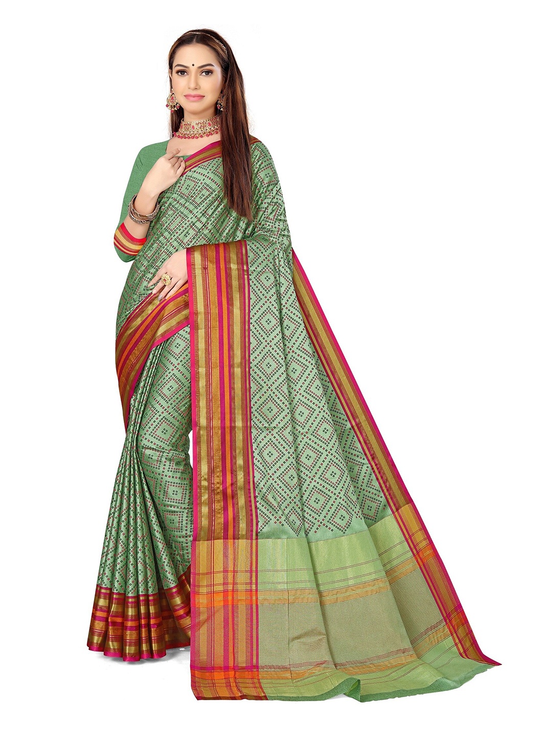 

OM SAI LATEST CREATION Bandhani Art Silk Kota Saree, Pink